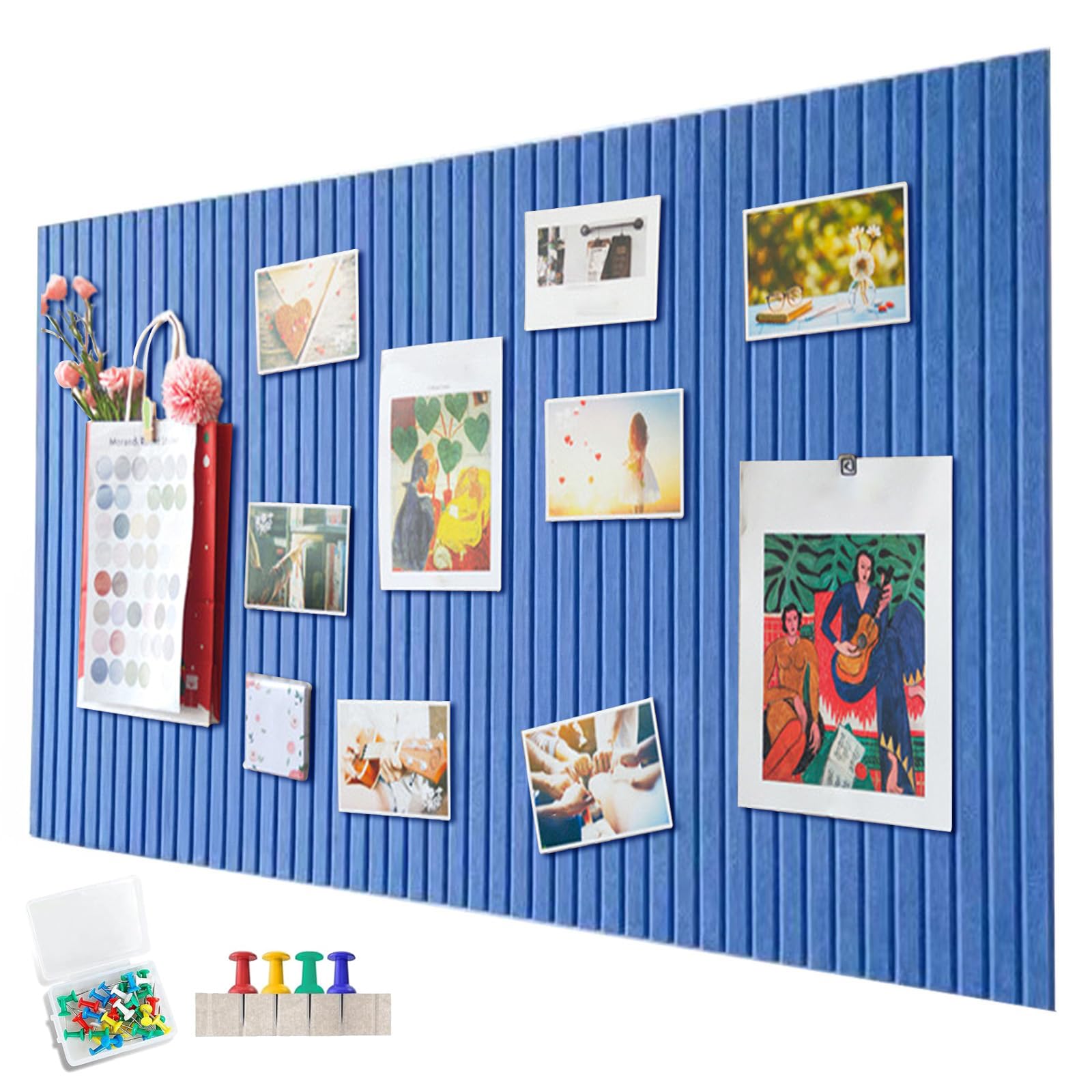 Large Felt Notice Board, Self-Adhesive, 60 x 40 cm Felt Board, Decorative Felt Notice Board, 0.9 cm Thick, Foldable Photo Board, Memo Boards, Bulletin Board, Wall Decoration for Office, Kitchen, Blue