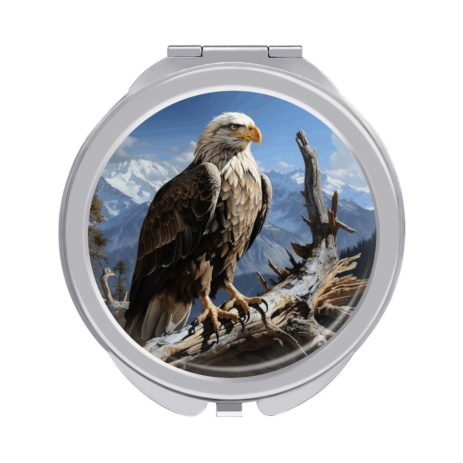 VstaDank A Lone Eagle Travel Makeup Mirror Cute Compact Mirror for Women 1X/2X Magnifying Metal Pocket Makeup Mirrors Folding Round Makeup Mirrors for Handbag Wallet & Gift