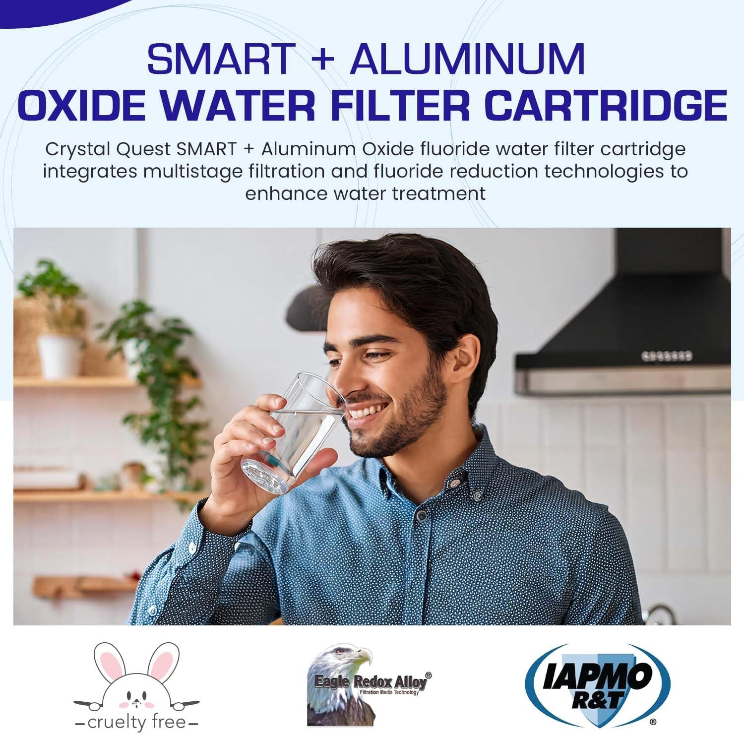 Crystal Quest SMART + Aluminum Oxide Water Filter Cartridge – Reduces Fluoride & Chlorine – 1-Micron Filtration for Clean, Great-Tasting Water – Long-Lasting Performance 2-7/8" x 9-3/4"