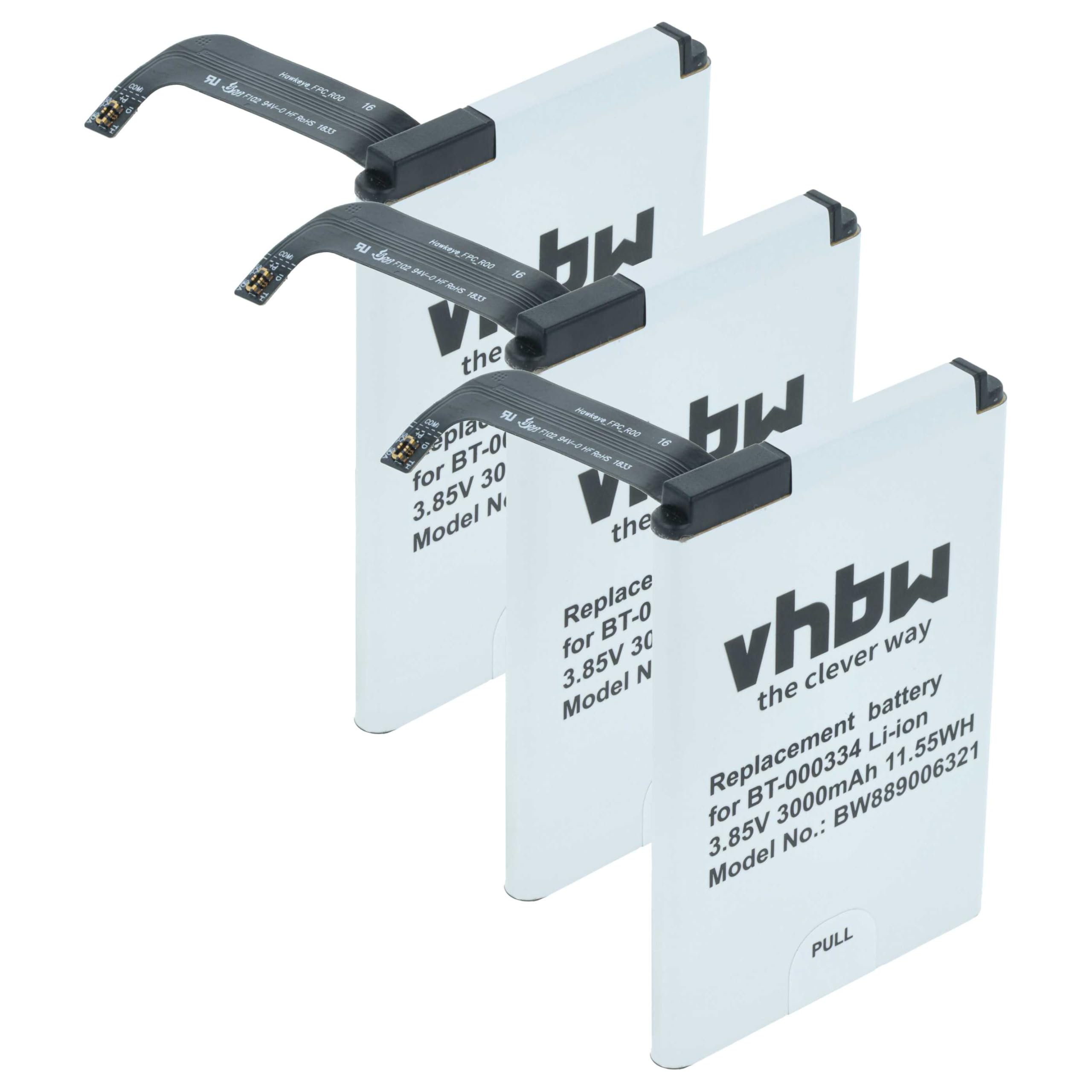 vhbw 3 x bateria kompatybilna z skanerem kodów kreskowych Zebra TC200J, TC25, TC20 POS (3000 mAh, 3,85 V, Li-Ion)