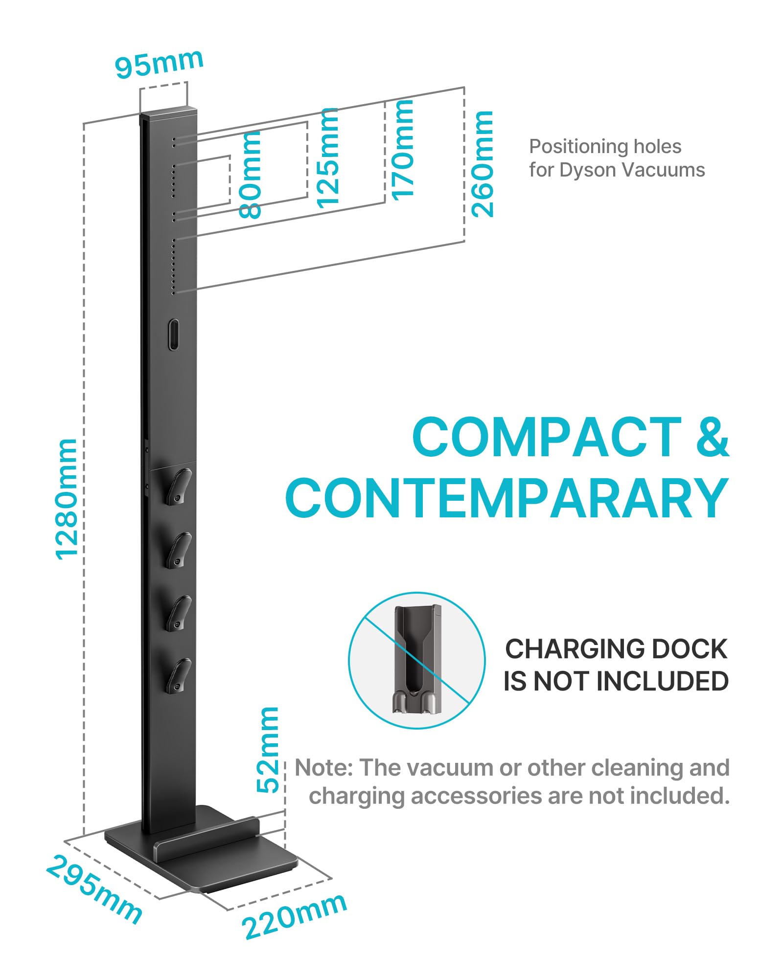 PEGZONE Soporte Aspiradora para Dyson Gen5 V15 V12 V11 V10 V8 V7 Negro | Compatible con Dyson, Soporte con 4 Ganchos, sin Taladrar, Guarda la Aspiradora y Todos los Accesorios