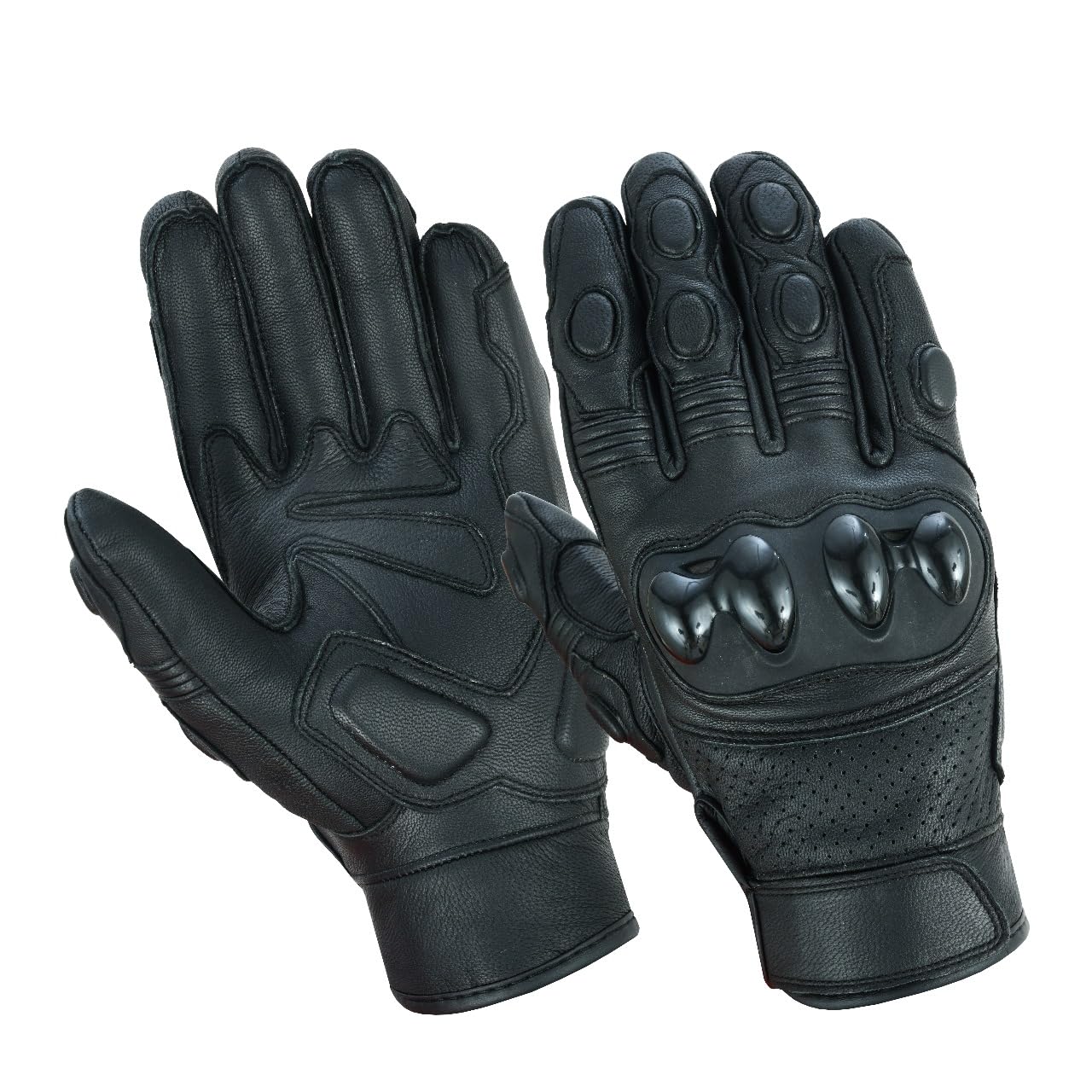 Flex Pro Goat Skin Leather Biker Moto Hard Knuckle Gloves