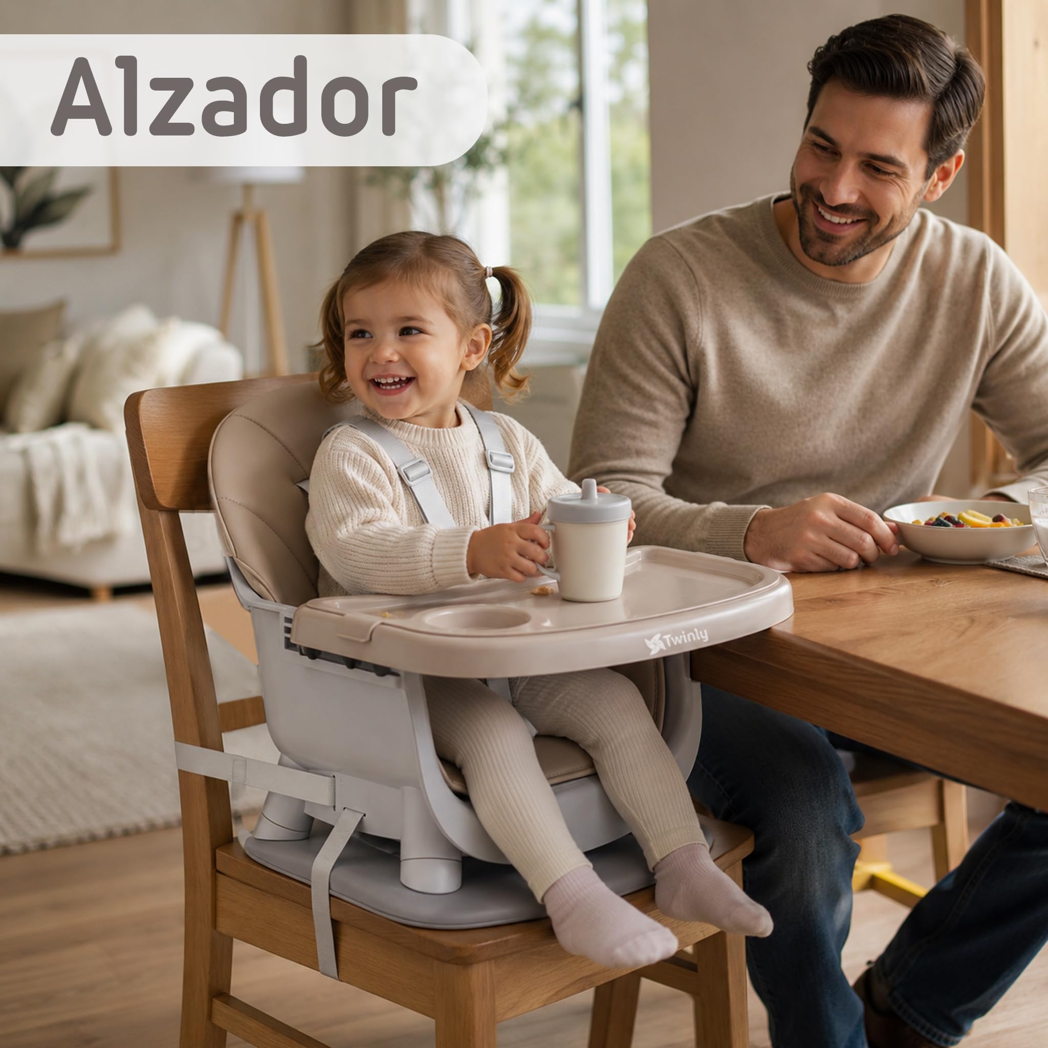 Twinly Ani - Seggiolone 4 in 1, trasformabile in seggiolone per bambini, multifunzione, con vassoio e imbracatura, tavolo e sedia per bambini, fino a 15 kg, colore: marrone