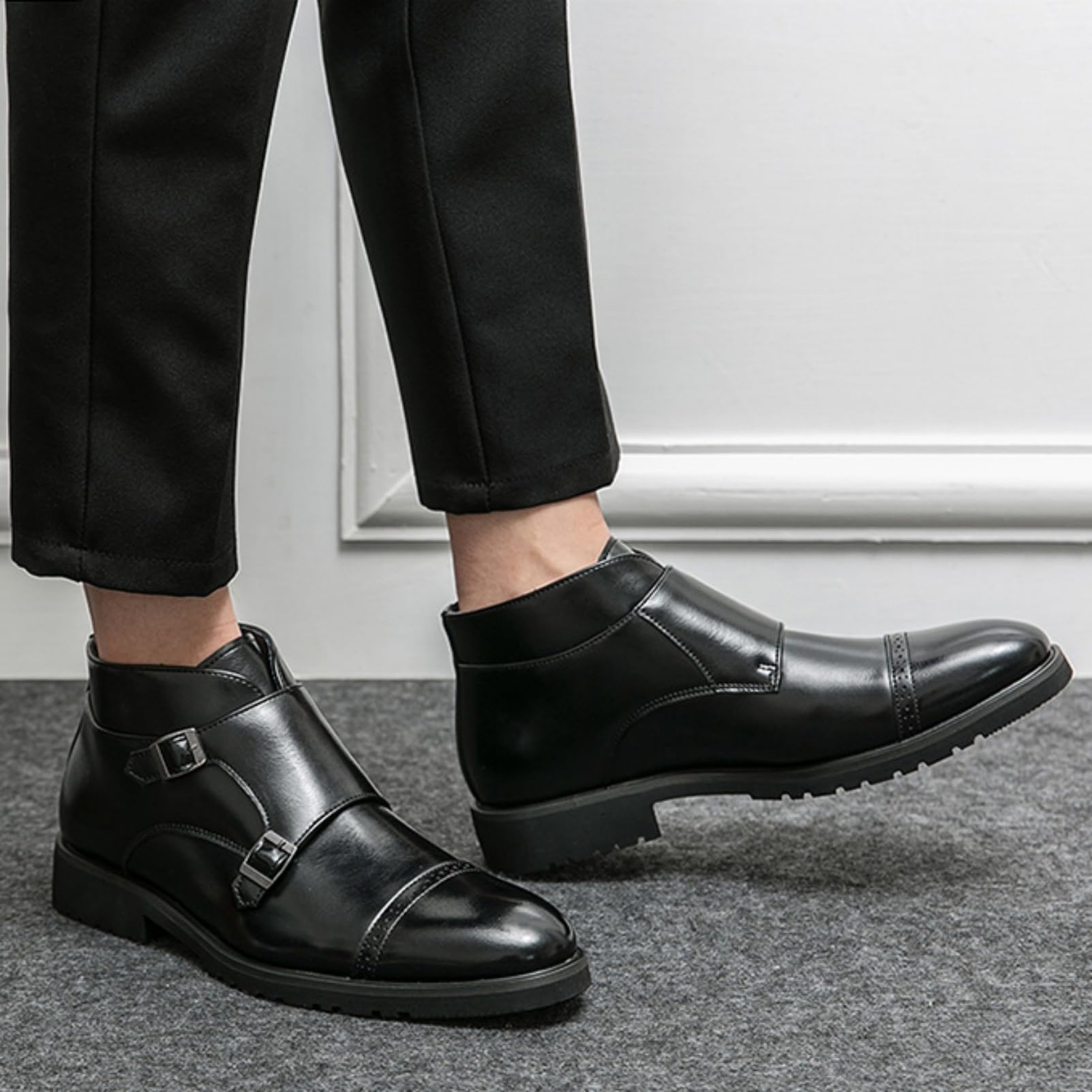ANUFER Uomo Elegante Doppia Fibbia Monk Stivaletti A Punta Affari Scarpe Eleganti