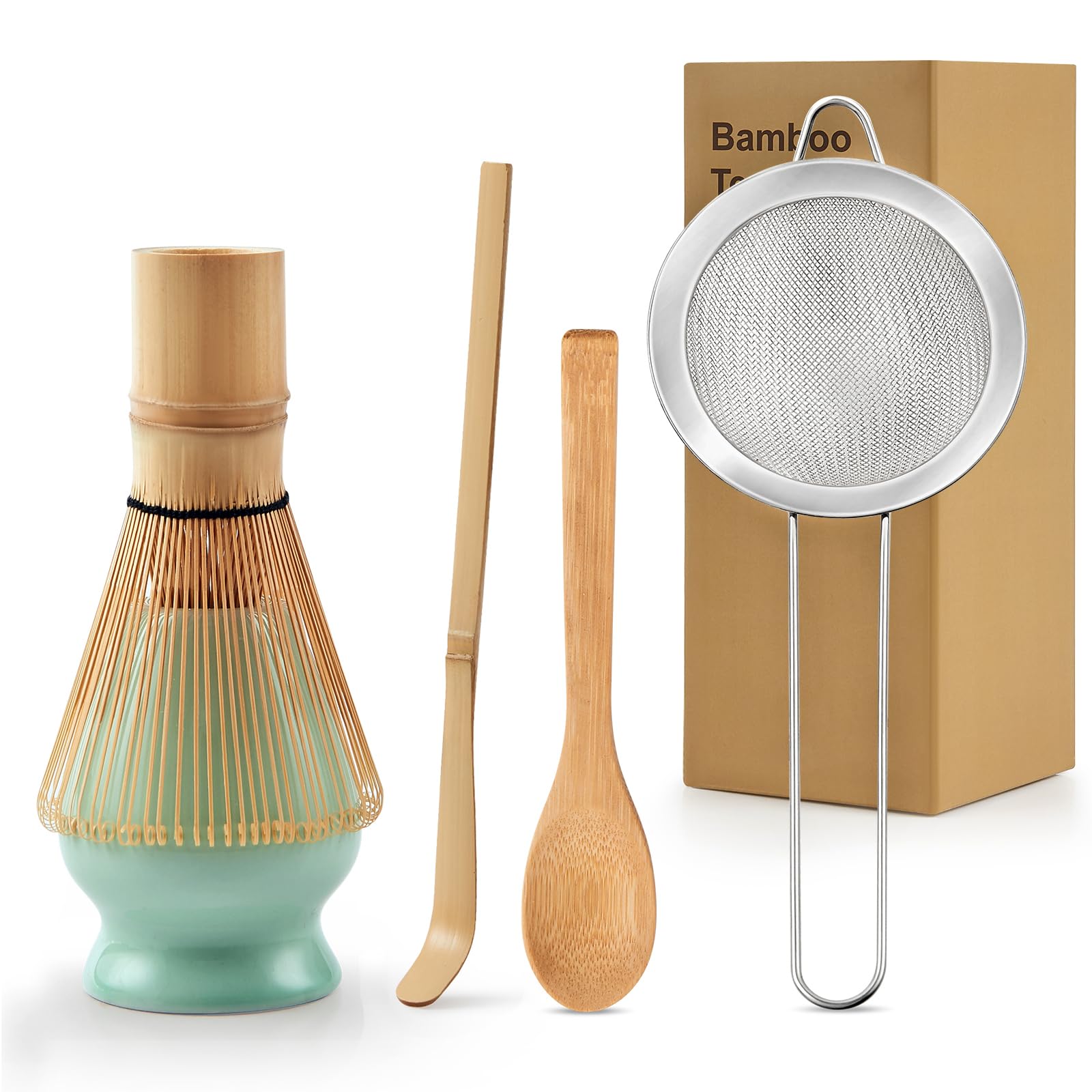 5Pcs Matcha Whisk Set, 100% Natural Bamboo Matcha Whisks Kit, Japanese Matcha Ceremony Accessory, Whisk, Whisk Holder (Green), Sifter, Tea Scoop, Tea Spoon, Gift for Matcha Lovers Beginner-image-48