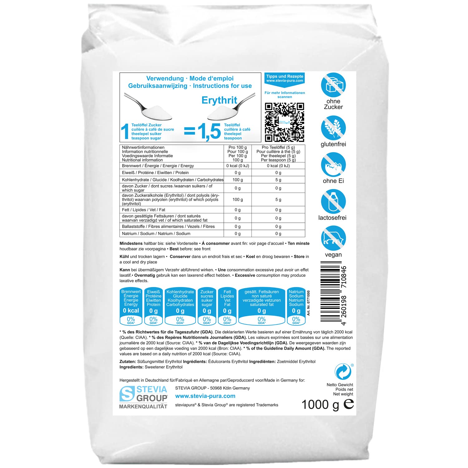 Erythrit | Natürliche Süße zuckerfrei | kalorienfreier Zuckerersatz | Vegan & zahnfreundlich | Zucker Alternative zum Kochen & Backen | 10kg