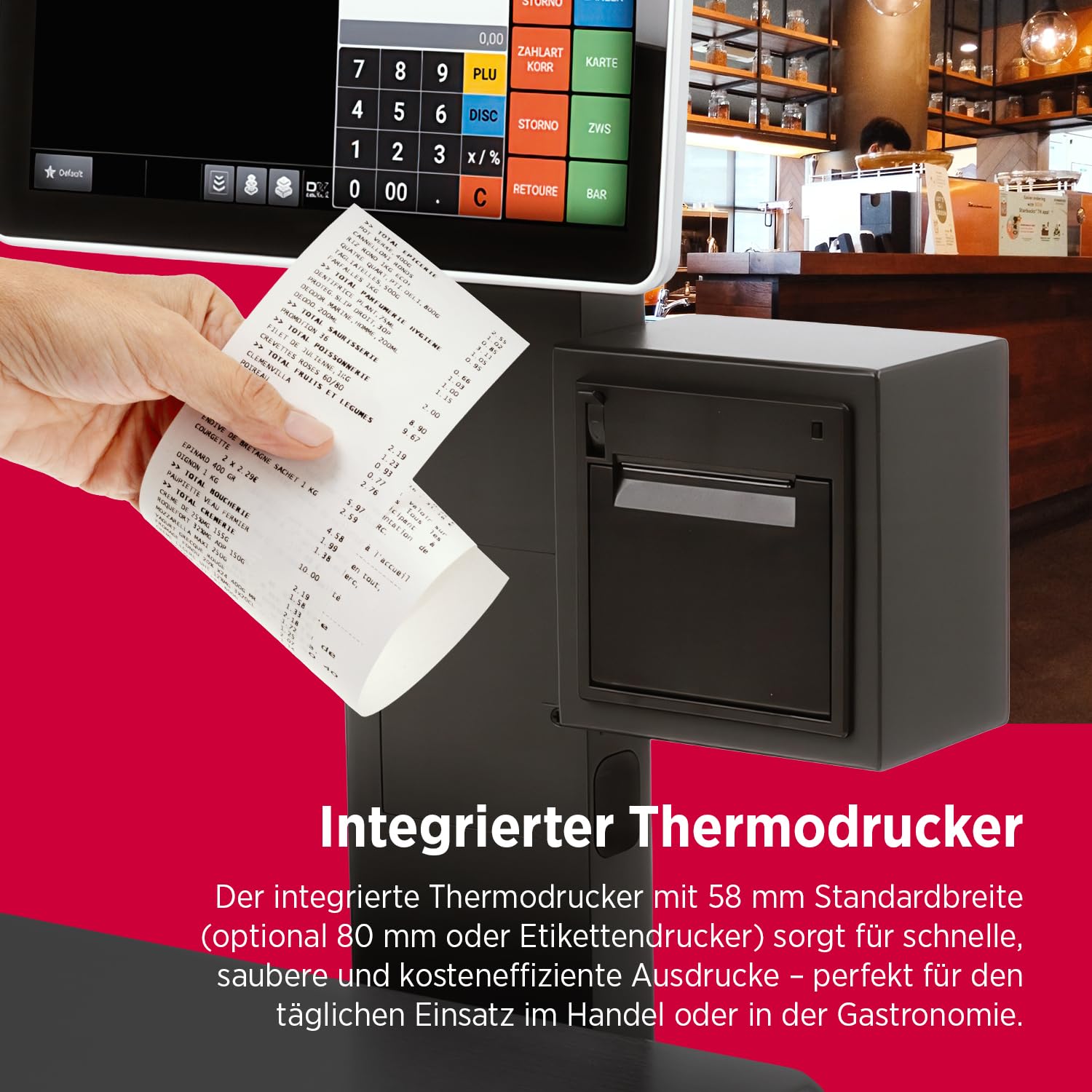 OLYMPIA WK1 Kassensystem mit Waage POS-Registrierkasse TSE-konform 10,1" Touch-Display Thermodrucker All-in-One System 2g/6kg 5g/15kg