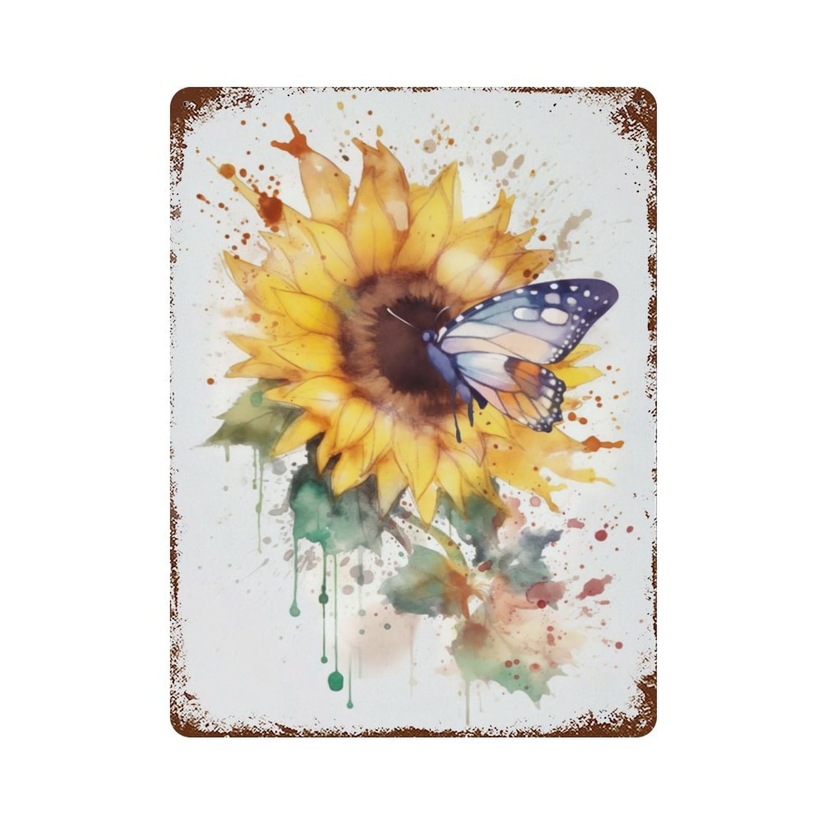 Sunflower Watersketch Decorative Tin Sign 15.7"x11.8", for Bistro, Counter And Cafe Decor, Classic Wall Plaque