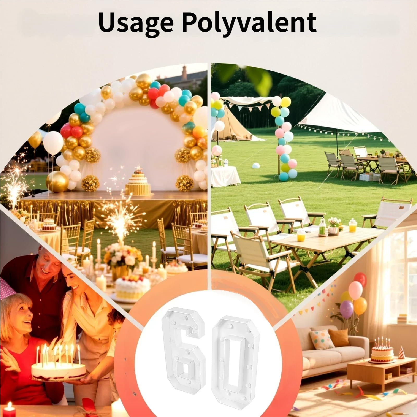 Numeri luminosi LED 2000-3000 K in altezza 100 cm, decorazione di compleanno 60, giganti numeri luminosi per compleanni, matrimoni, feste
