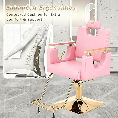 Miniatura 76 de Silla de peluquería resistente, silla reclinable giratoria de 360° para estilista, silla de peluquería hidráulica ajustable en altura con reposapiés