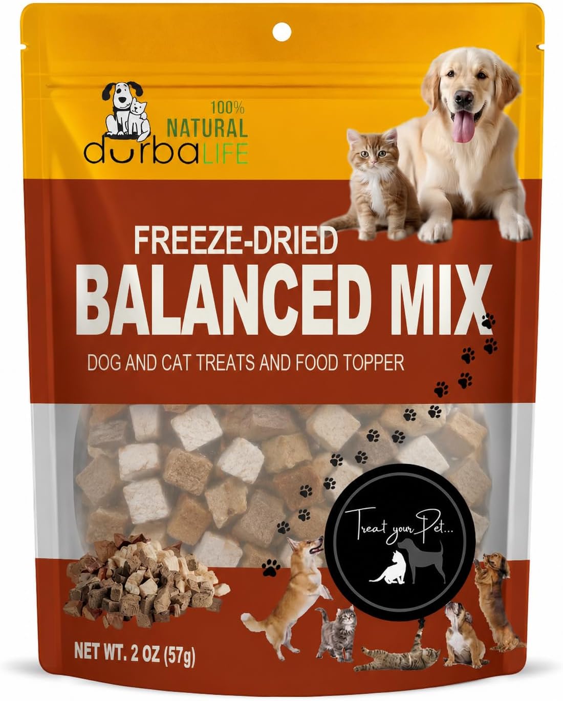 Balanced Mix Freeze-Dried Dog & Cat Treats Food Topper (2.0 oz, Duck Cubes & Duck Liver Mix)
