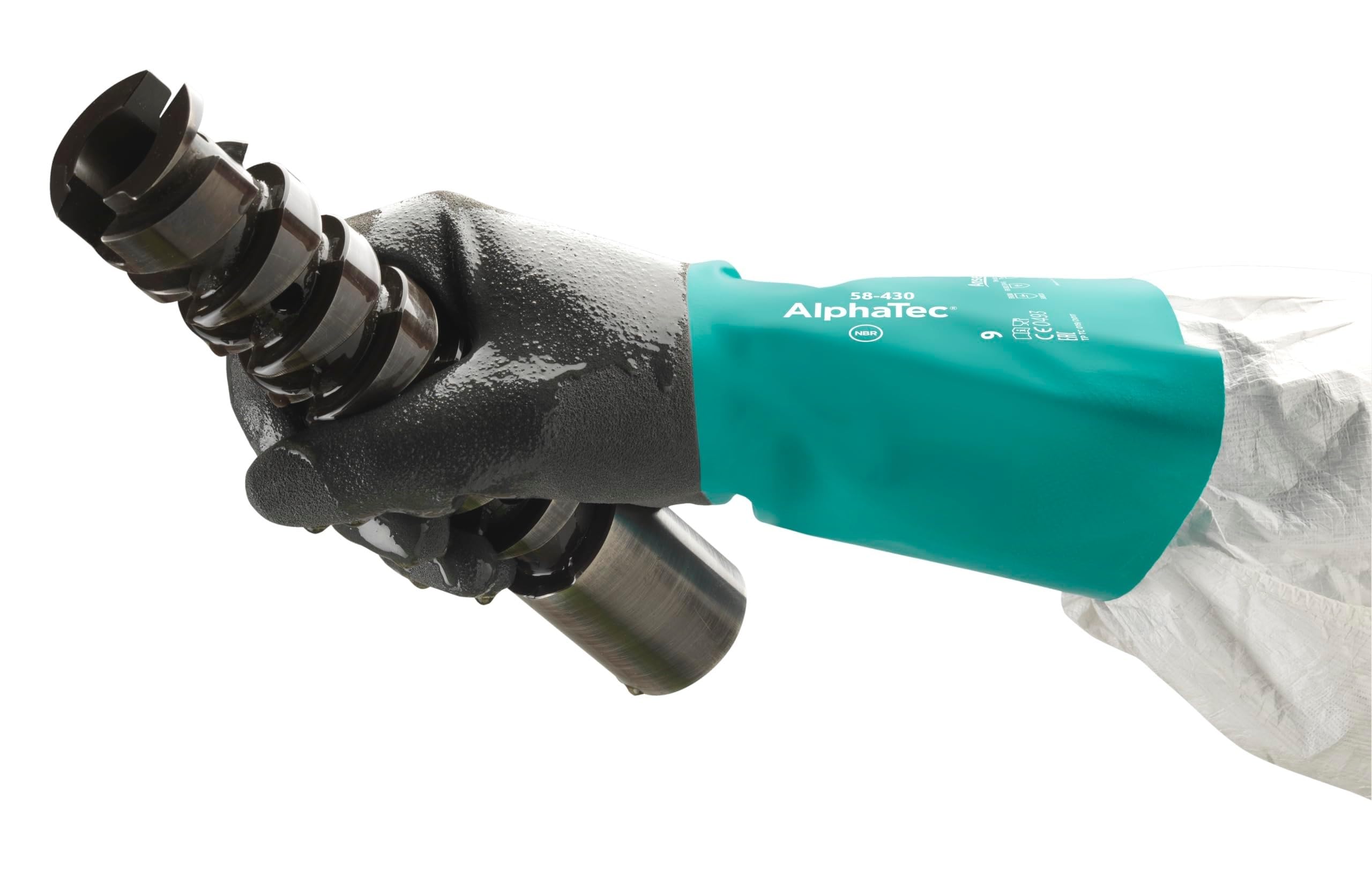 ANSELL ALPHATEC 58-430 Rękawice robocze chemiczne, ochrona o wysokiej wydajności, powłoka dwuwarstwowa, wodoodporna, wielokrotnego użytku, zielony, rozmiar S (12 par)