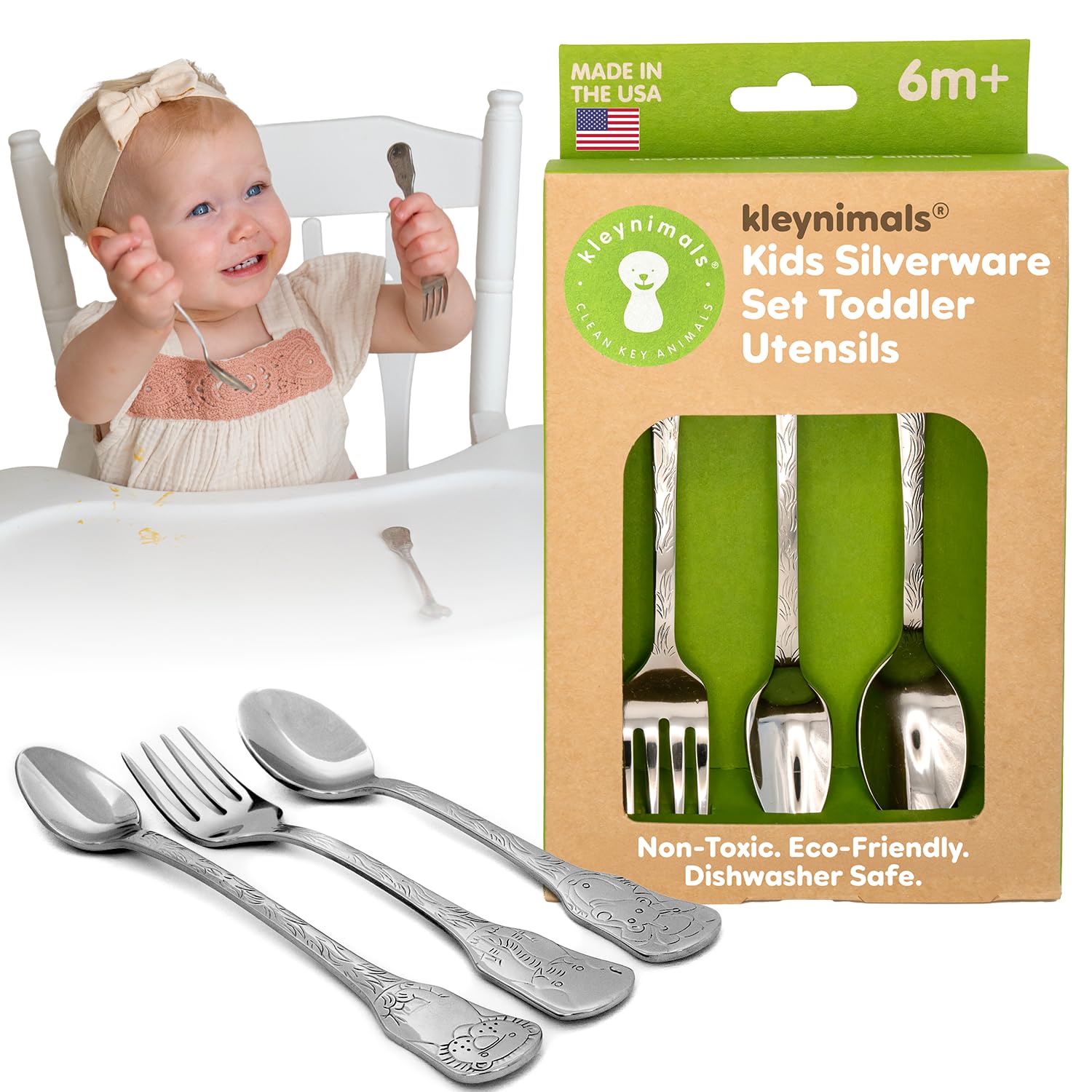 Kleynimals Stainless Steel Baby Flatware - Safari, Non-Toxic, Made in USA