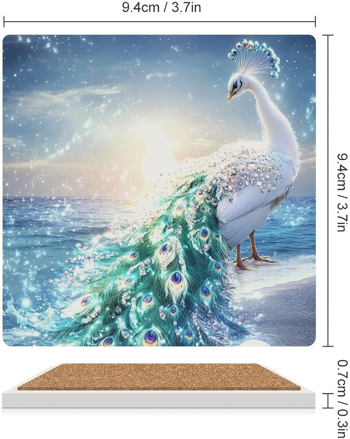White Peacock Beach Funny Ceramic Coasters for Drink Absorbent Cup Holders Tabletop Protection