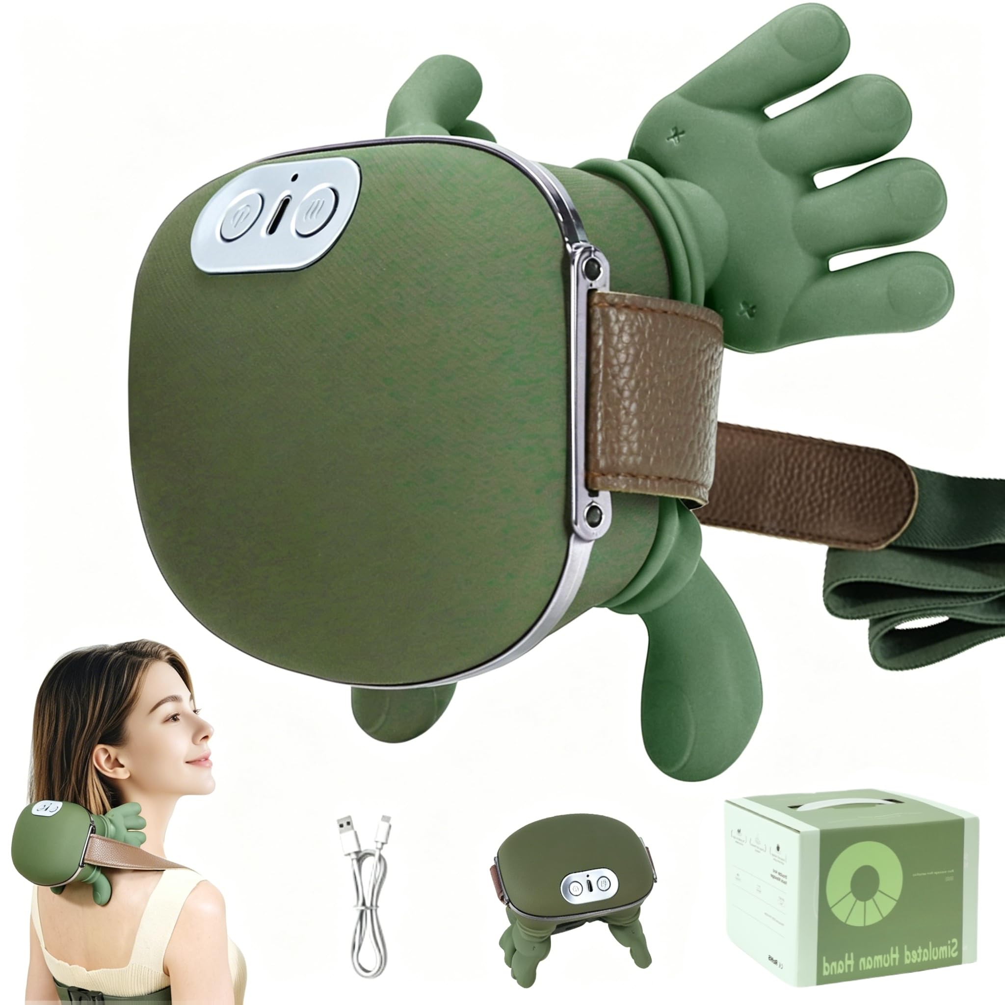 Masajeador de cuello y hombros, masajeador Shiatsu de tejido profundo en forma de mano 4D con calor, masajeador portátil de espalda y cuello para aliviar el dolor, relajación muscular, regalos