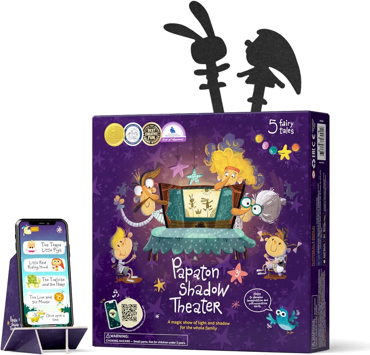 PAPATON Shadow Puppet Theater - 32 Shadow Puppets - Award Winning Toy, Family Storytelling Board Game, Downloadable App, Birthday Gift for 3 4 5 6 7 8 Years Kids