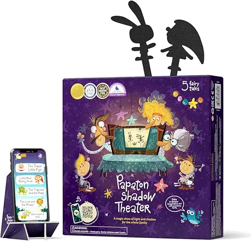 PAPATON Shadow Puppet Theater 32 Shadow Puppets - Juego de mesa de narración de historias familiares aplicación descargable regalo de cumpleaños