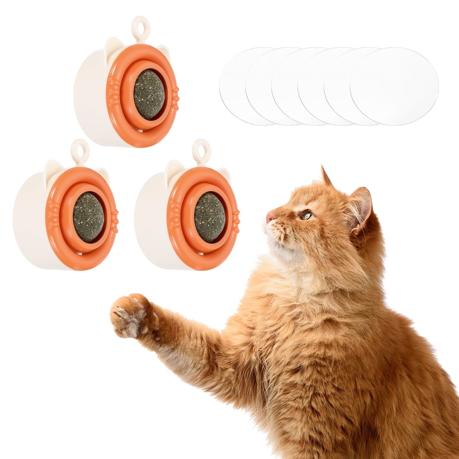sourcing map Catnip Balls Cat Teeth Cleaning Chew Ball, Rotatable and Cute, Indoor Cat Energy Playing Supplies (Orange, 3Pcs), Intended for Bedroom/Balcony/Feeding Area