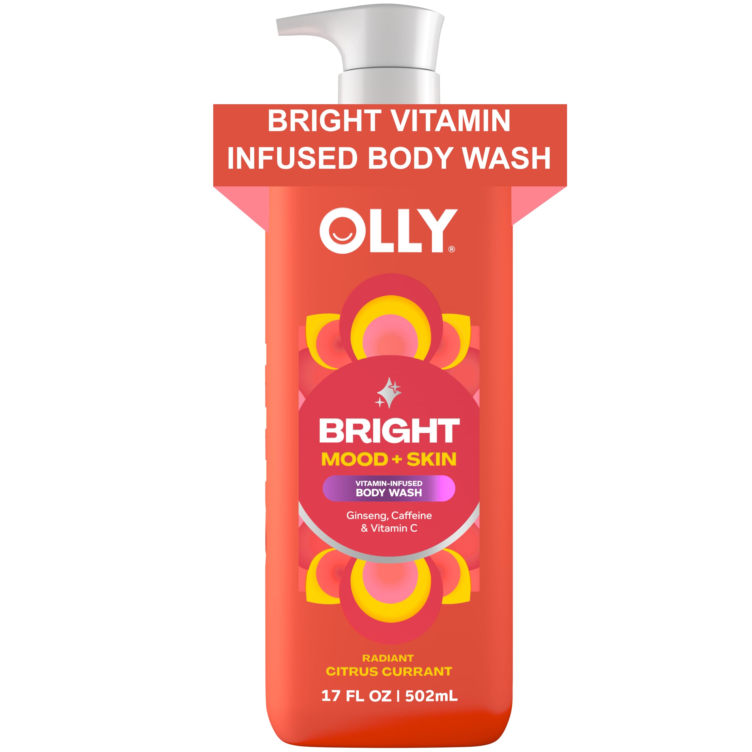 OLLY Bright Body Wash with Ginseng Caffeine Vitamin C Nourishing Cleanser for Skin Barrier Repair Deep Hydration Citrus