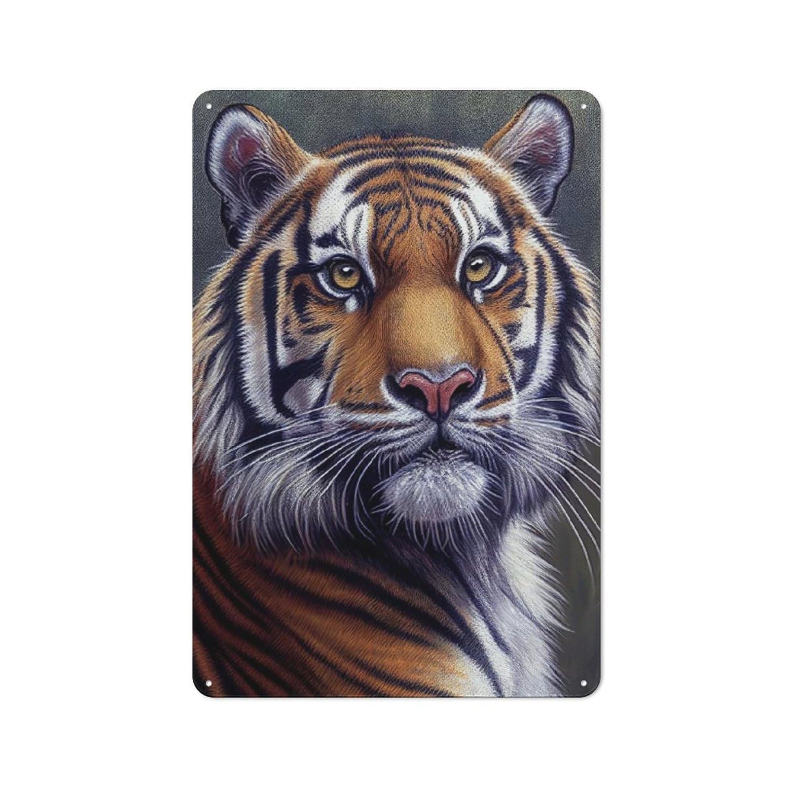 Junmoney Tiger Face Animal Warehouse Style Decorative Metal Plaque 30X20cm, Industrial Wall Decor For Loft, Studio, Office Or Creative Room