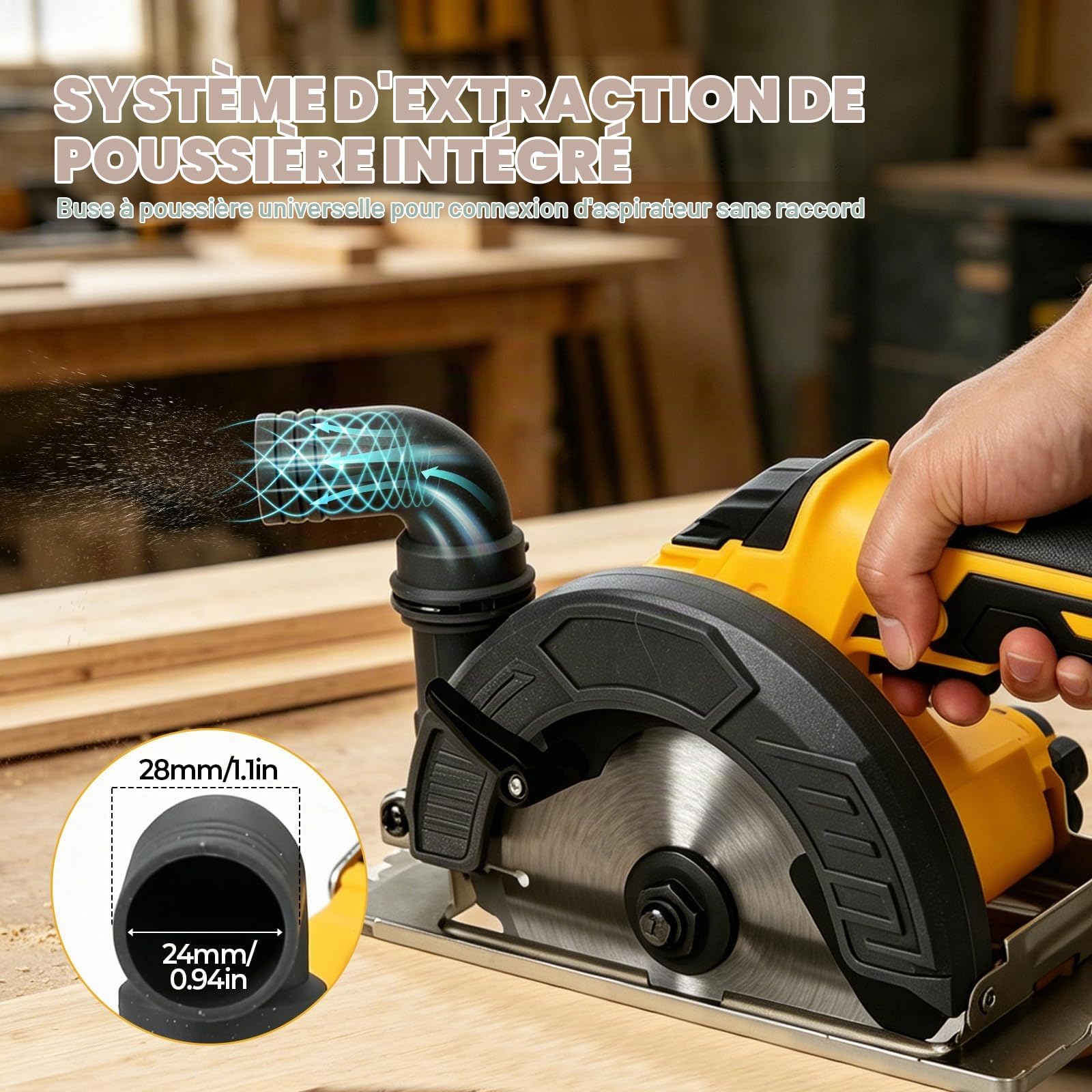 Scie circulaire sans fil de 15,2 cm compatible avec Dewalt 18/20 V, 6 300 tr/min sans balais avec 3 lames 150 mm et 125 mm, profondeur de coupe 50 mm, biseau de 0 à 45° pour coupe du bois, du