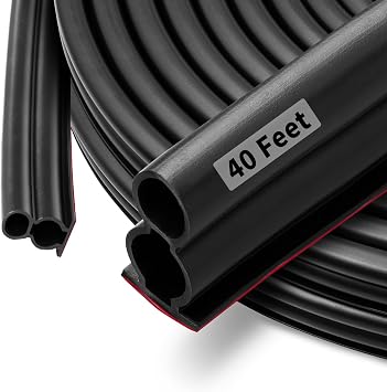 40 Feet Rubber Door Weather Stripping Door Seal Large Gap, Self-Adhesive Extra Thick D-Shape Door Seal Strip for Door Frame Door Insulation Strip, Easy Cut to SizeBlack, FKBGDB40FT