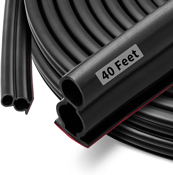 Fingwerk 40 Feet Rubber Door Weather Stripping Door Seal Large Gap, Self-Adhesive Extra Thick D-Shape Door Seal Strip for Door Frame Door Insulation Strip, Easy Cut to Size(Black)