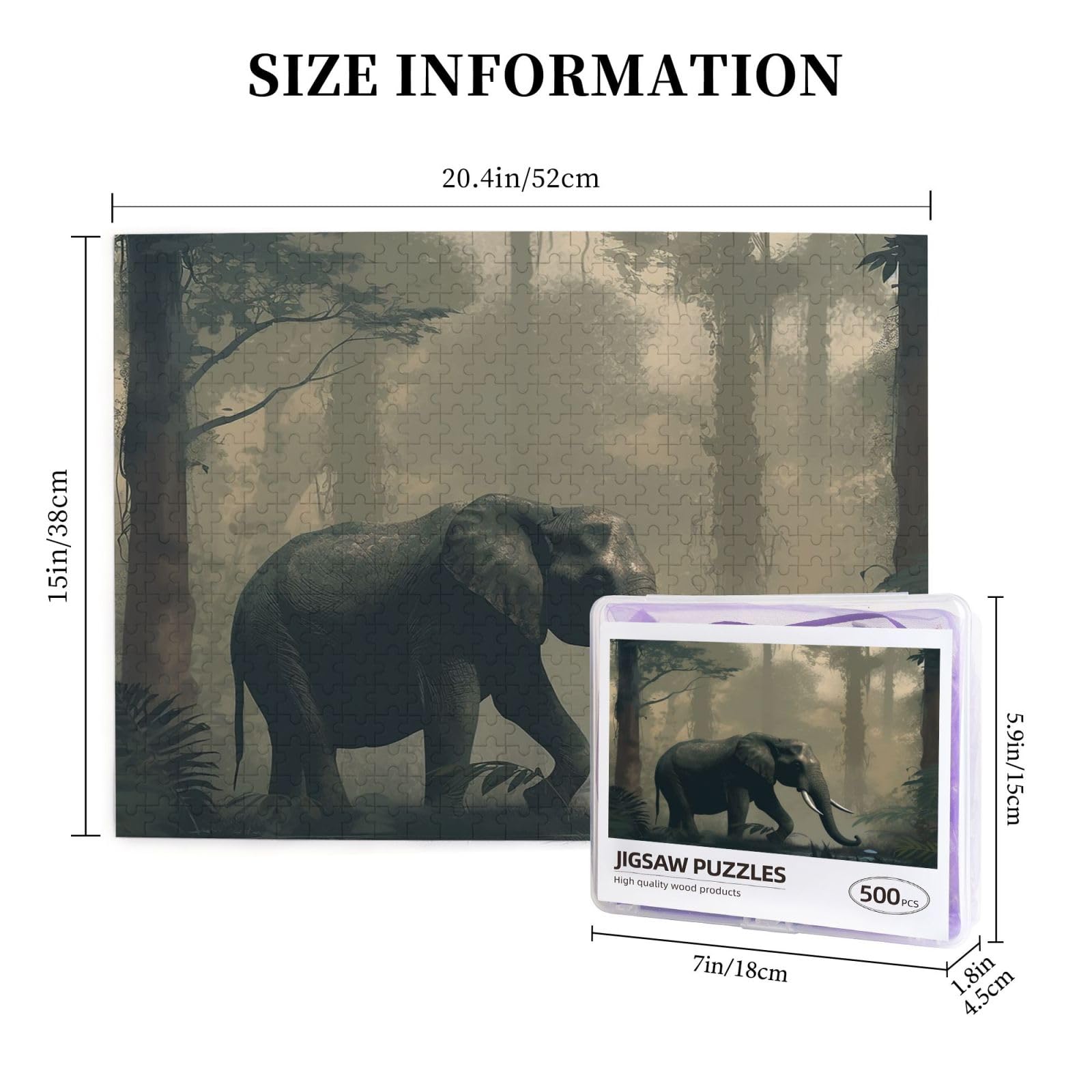500-Piece Wooden Jigsaw Puzzle For Adults - "Elephant In The Dark" Art, Decompression Activity With Poster