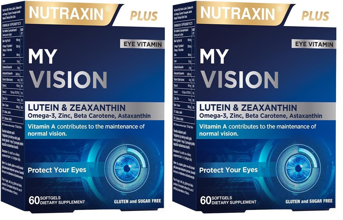 Nutraxin My Vision | Lutein, Zeaksantin, Vitamin C, E, Çinko ve Selenyum | Göz Sağlığı ve Görme Fonksiyonu Desteği | 60 Tablet | Şeker ve Gluten İçermez (2 paketi)