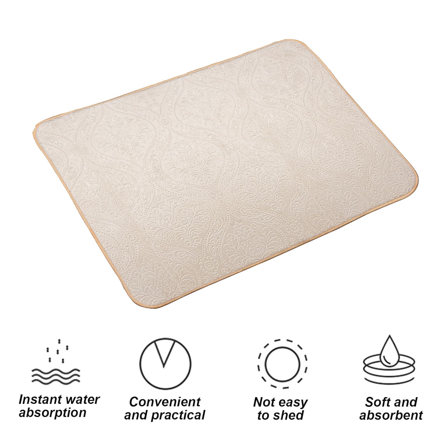 Kuber Industries Dish Dry Mat | Microfiber Drying Mat | Kitchen Drying Mat | Self Dish Dry Mat | Water Absorbent Kitchen Mat | Embossed Dish Dry Mat | 50x70 | Cream 2