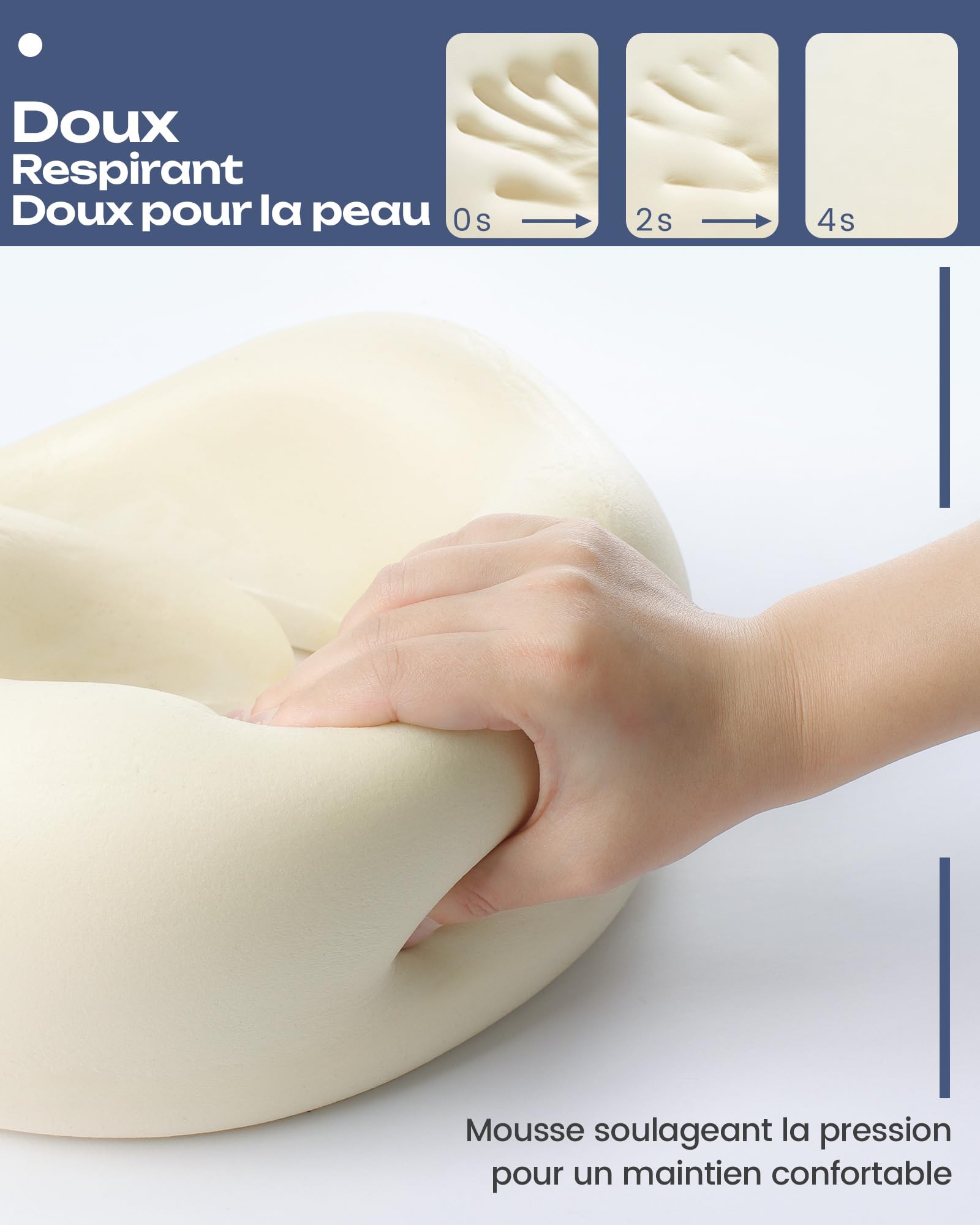 Aosun Coussin de Voyage Avion et Voiture, Oreiller de Voyage Mémoire de Forme, Tour de Cou 4 en 1 avec Masque 3D, Bouchons d’Oreilles et Étui, Coussin Cervical Compact Lavable