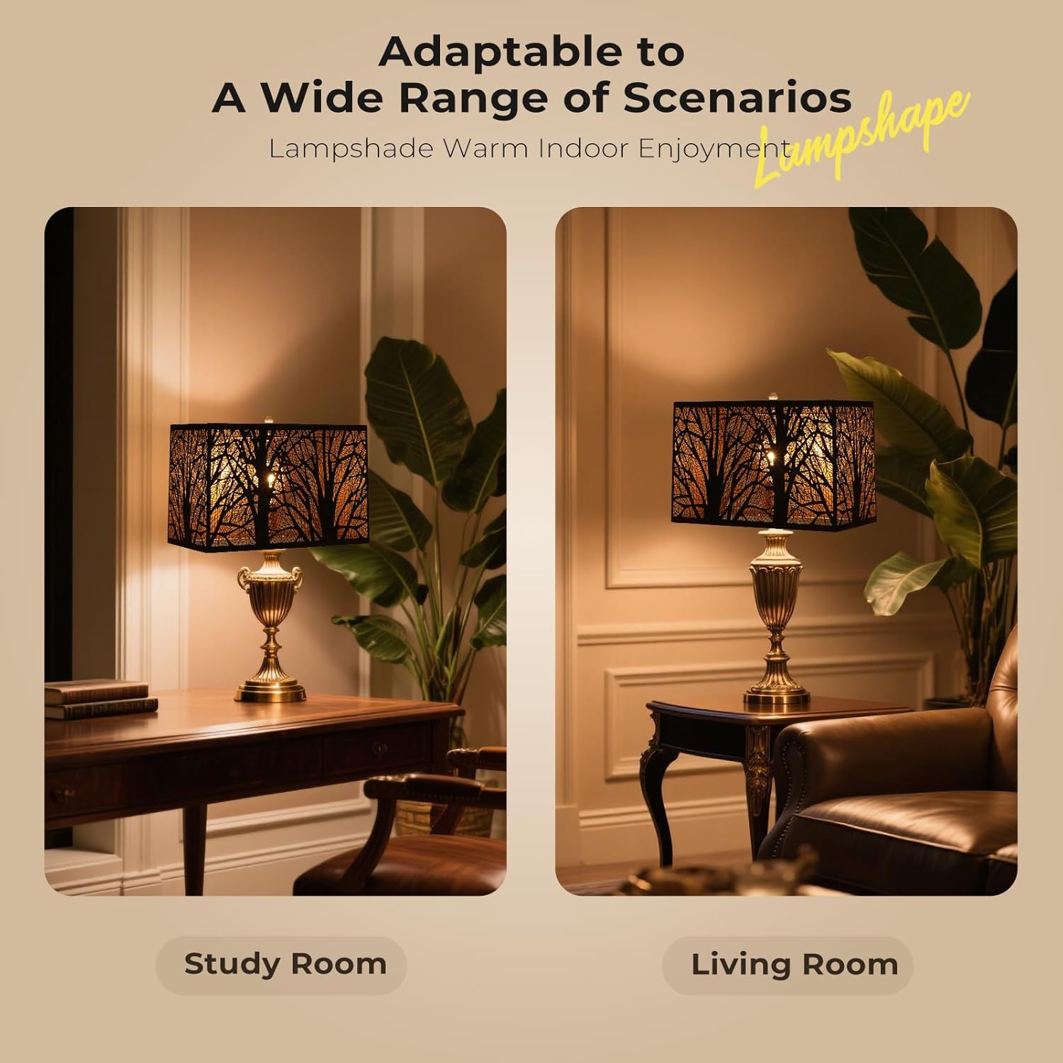 Large decorative spiderman Lamp Shade, Metal rectangular lamp shade,unique lamp shade,boho lamp shades for floor lamps,Etched Forest Tree Design, 6.8 x 12.5 x 8 inches, Black with Gold Interior