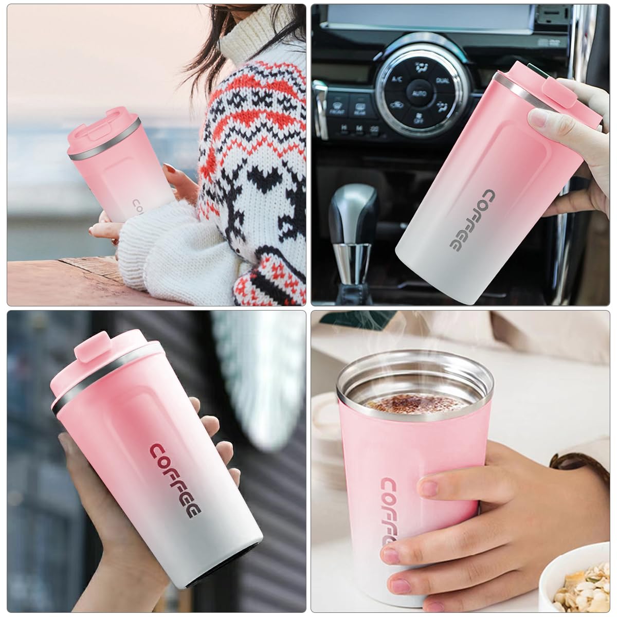 MXCOCO Taza Termo de Café de 18 oz/510 ml de Acero Inoxidable 304 con Tapa, Taza de Vacío para Bebidas de Café Frías y Calientes, Vaso Térmico para Café, para la Oficina, el Automóvil y el Parque
