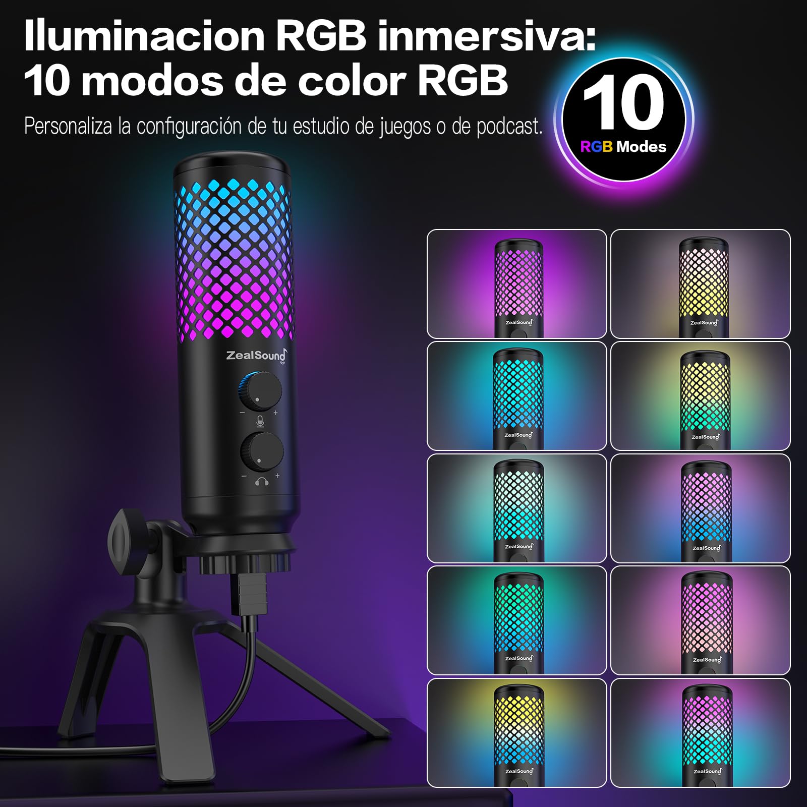 ZealSound Micrófono para Gaming para PC: micrófono USB de construcción metálica con botón de silencio, ideal para podcast, streaming, estudio, reuniones/clases online y grabaciones de audio, Mac y PS5