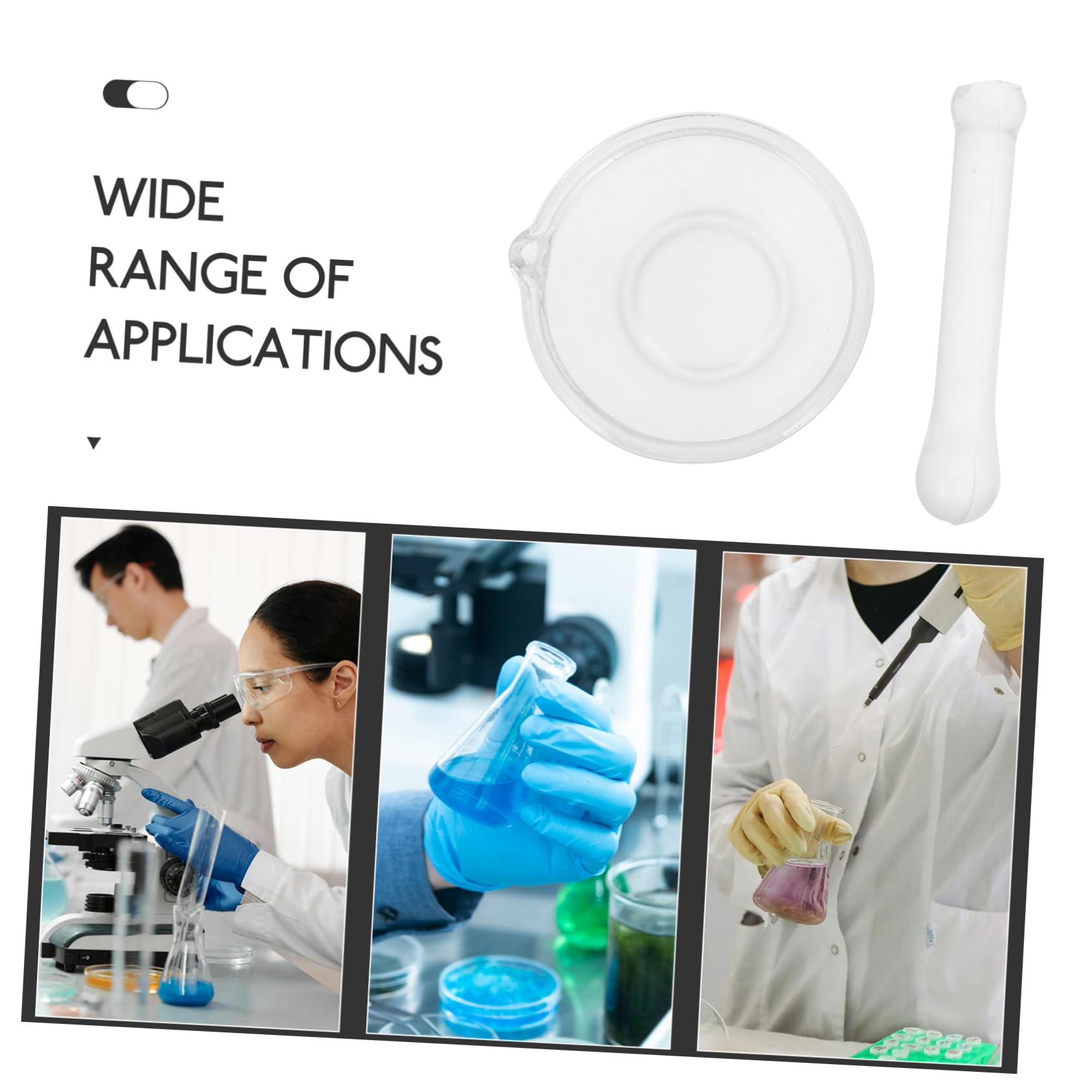 iplusmile 5juegos Mortero y Pilón De Vidrio Para Laboratorio Base Estable Para Experimentos Químicos y Cocina Fácil De Limpiar Material Resistente