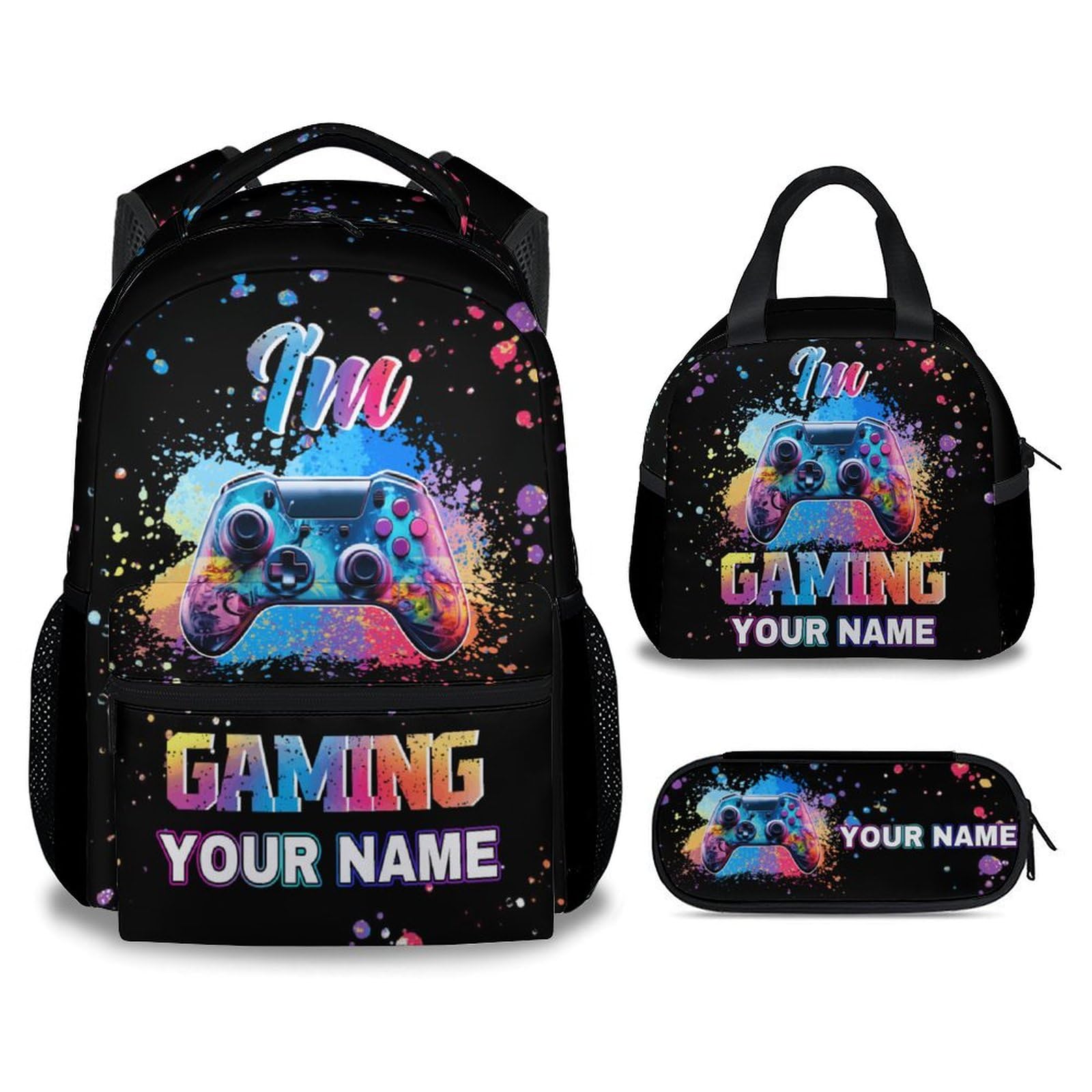 COZYAURA Customized Backpack - Video Gamer Bookbag with Lunch Box for School - Lightweight Black Gaming Backpacks for Boys