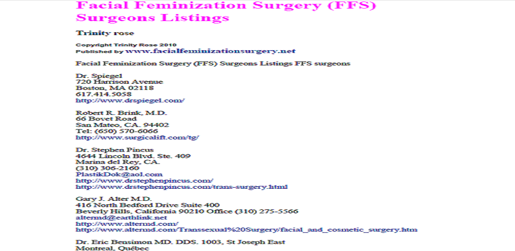 Facial Feminization Surgery FFS Surgeons