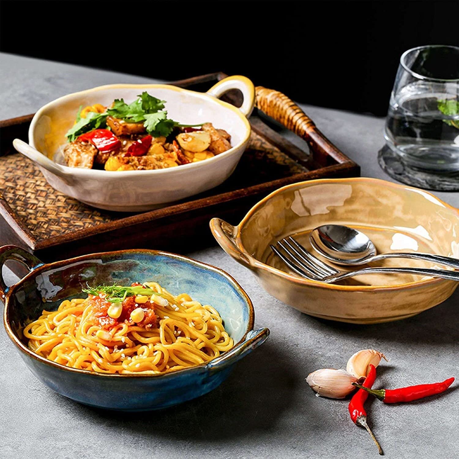 Bols à soupe en céramique, bols de petit-déjeuner, bols à nouilles, bol en céramique avec poignée, bol à ramen en céramique, bols pho grands, bol à soupe allant au micro-ondes, bol à nouilles Udon-ble