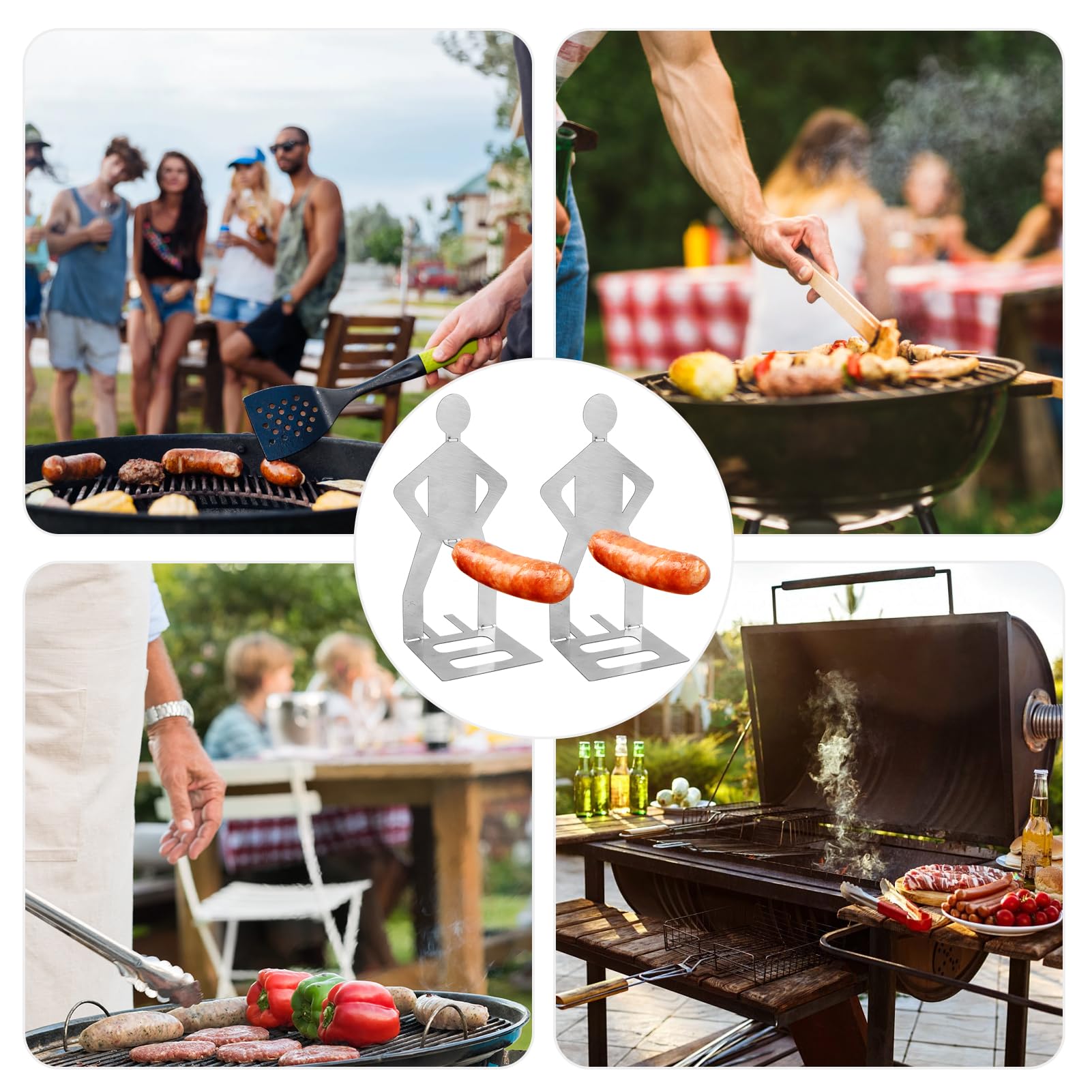 Uchwyt na hotdog ze stali nierdzewnej, z humorystycznym designem, dla fanów grillowania, uchwyt na hot dog, jako grill na kiełbaski, stojak do grilla, akcesoria do grilla, na kemping, piknik
