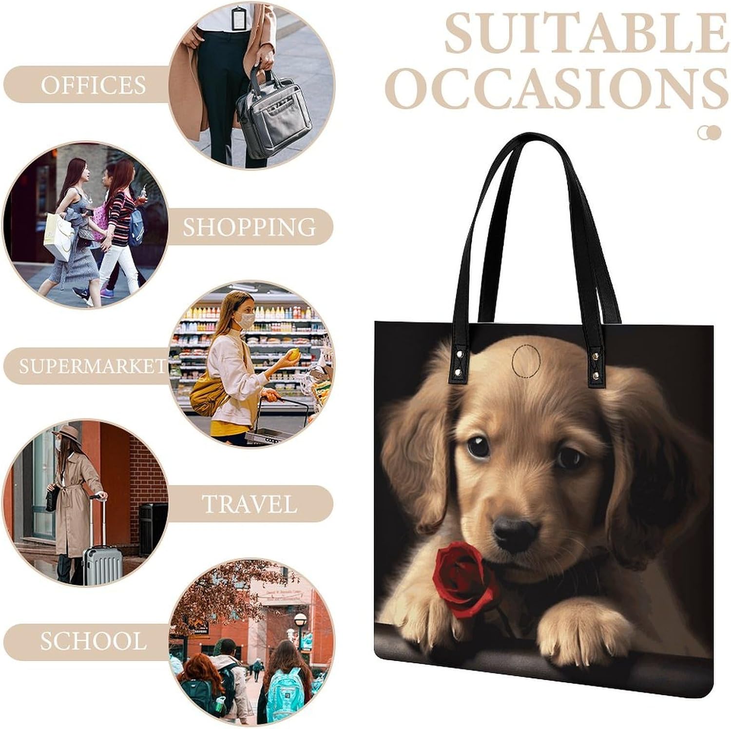Cute Pet Dog Handbags Large Capacity, Tote Bag Stylish Slouchy, Shoulder Bags for Work Beach Travel And Shopping Grocery.