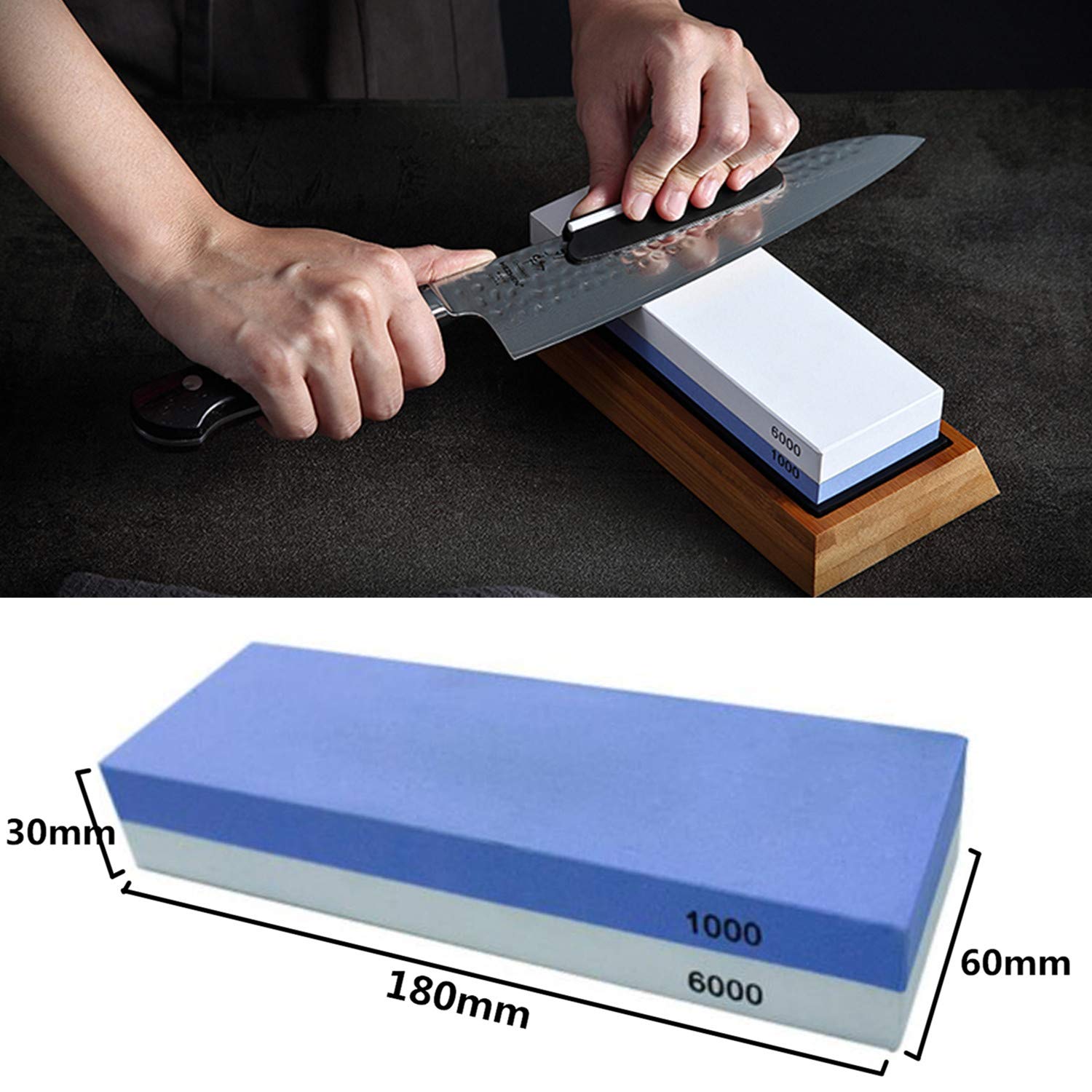 Pietra per Affilare 2-in-1, Affilacoltelli Professionale cote Combinazione - con Stand Silicone Antiscivolo (1000/6000 Grit/Set)