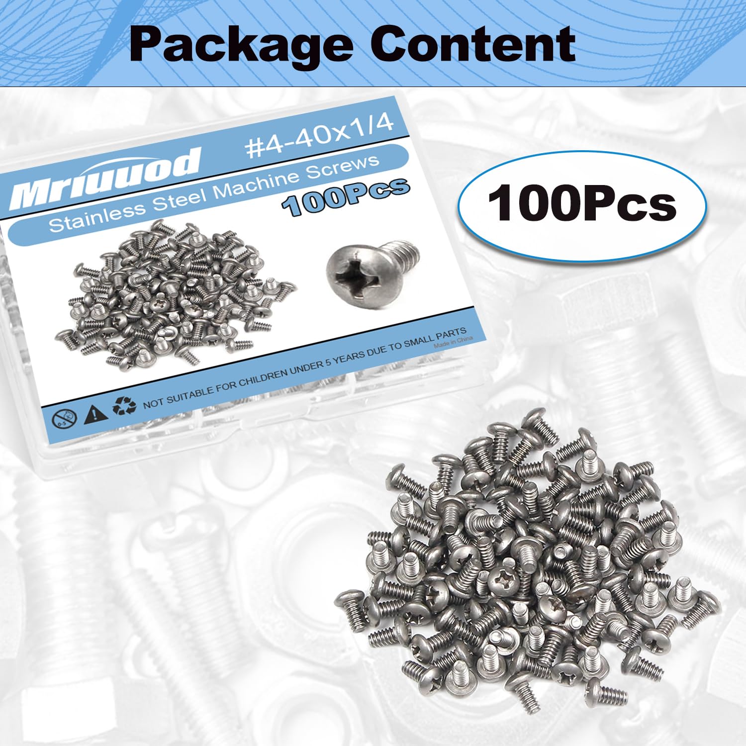 100Pcs #4-40x1/4 Machine Screws Pan Phillips Cross Pan Head 1/4 in Screw Truss Bolts 304 Stainless Steel Metric Fully Thread Right Hand Small Screw Bolts for Computer Electronic Repairs