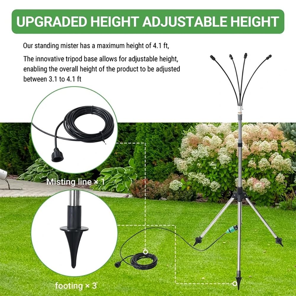 NEWFUN Nebulizzatore d'acqua da Esterno, Tubo Nebulizzatore da 8 M con 4 ugelli in Ottone, angolo Regolabile a 360°, Sistema di Raffreddamento a Nebbia per terrazze, Giardini, Spazi all'aperto