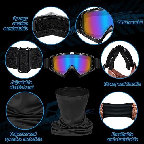Miniatura 3 de 4 gafas de motocicleta para hombres y mujeres, resistentes al viento, ajustables, para cuatrimoto y 4 polainas para el cuello, transpirable, máscara