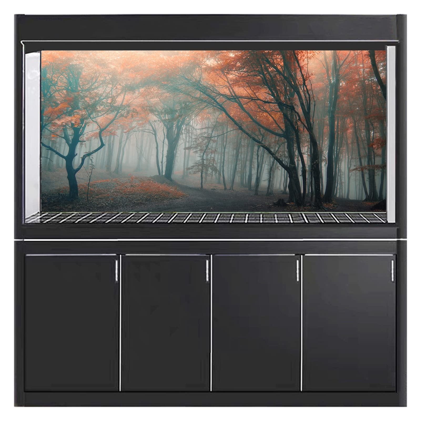 BAHULA Fond d'aquarium en PVC 3D - Soleil - Forêt - Poster mural - Peinture décorative - Autocollant pour aquarium - 122 x 76 cm