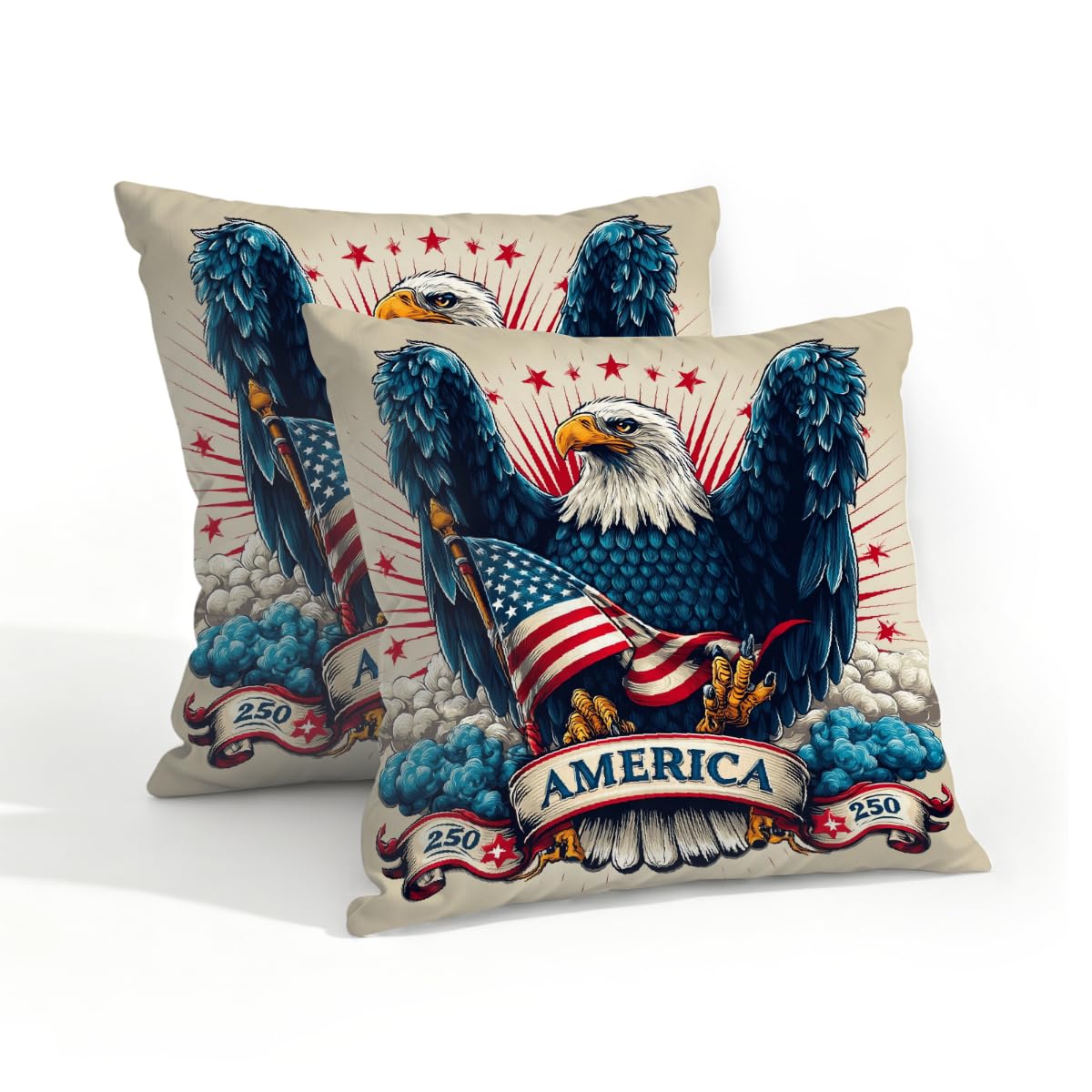 Outdoor Pillow Covers Waterproof Pillowcases 18x18in Set of 2 4th of July 250th Eagle USA Flag Decorative Throw Cushion Case for Couch Sofa Garden Patio Furniture