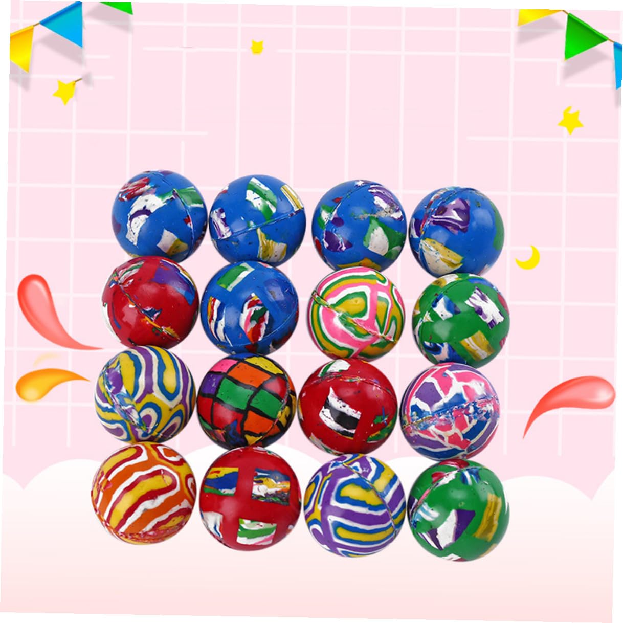 100 Pezzi Palline di Gomma Elastiche per Bambini, Palline da Gioco Morbide Forte Rimbalzo per Bambini Che Giocano e Feste di Compleanno Stili Multipli