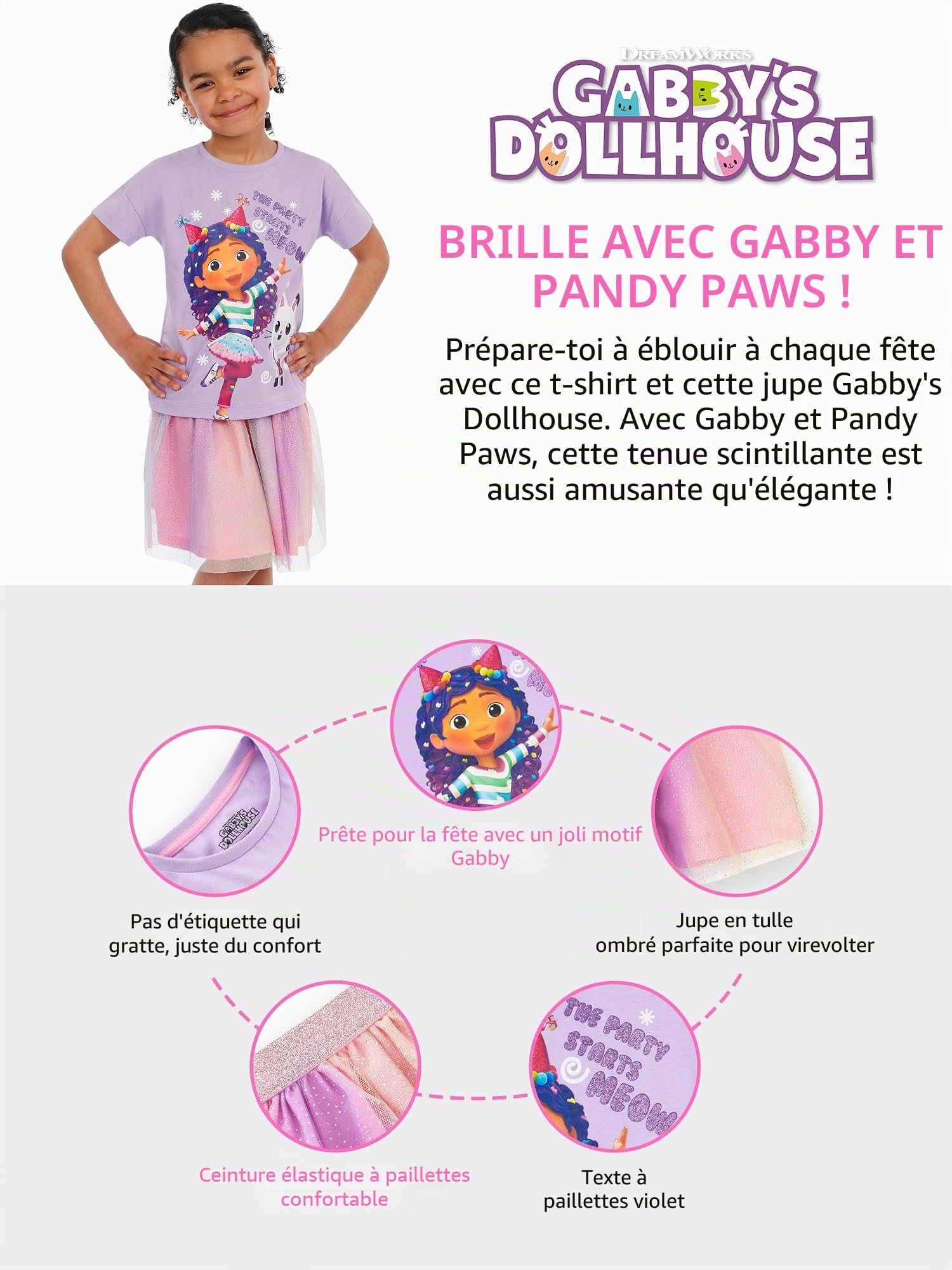 DreamWorks Gabby’s Dollhouse Jupe Et T Shirt Fille | Vêtements Pour Filles | Jupe Paillette Fille