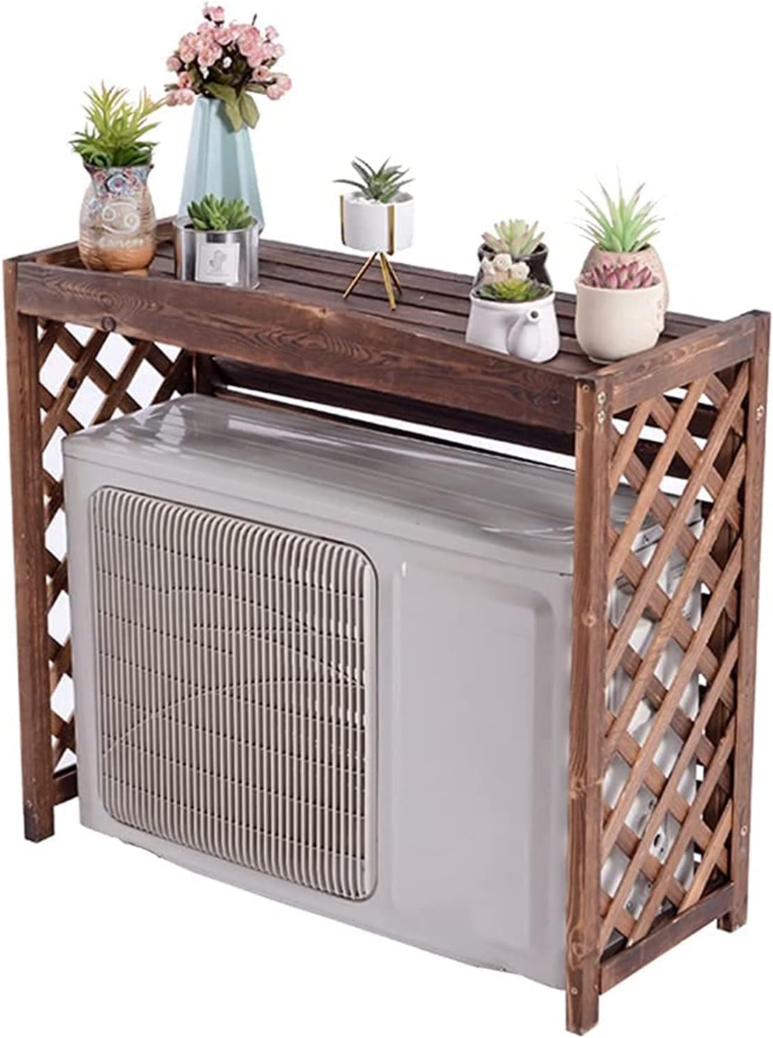 Cadre exterieur en bois massif 115x54x95cm pour cacher une pompe a chaleur ou climatisation