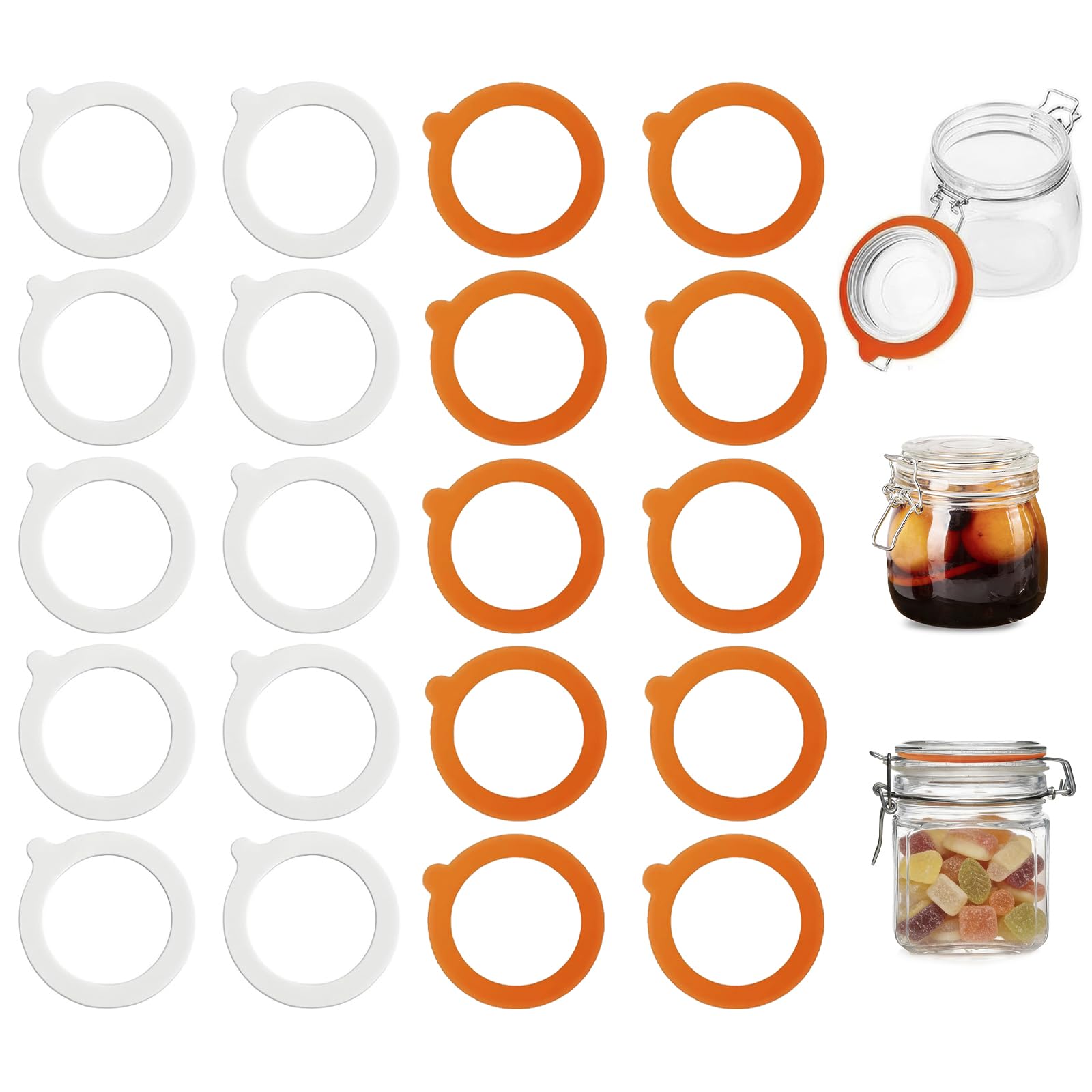 20 Pcs Silicone Jar Seals Gaskets, 9.5cm/7cm Replacement Soft Elastic Replacement Gaskets Standard Airtight Seal Rings Gasket for Mason Storage Jars Glass Cans Keep Food Freshness